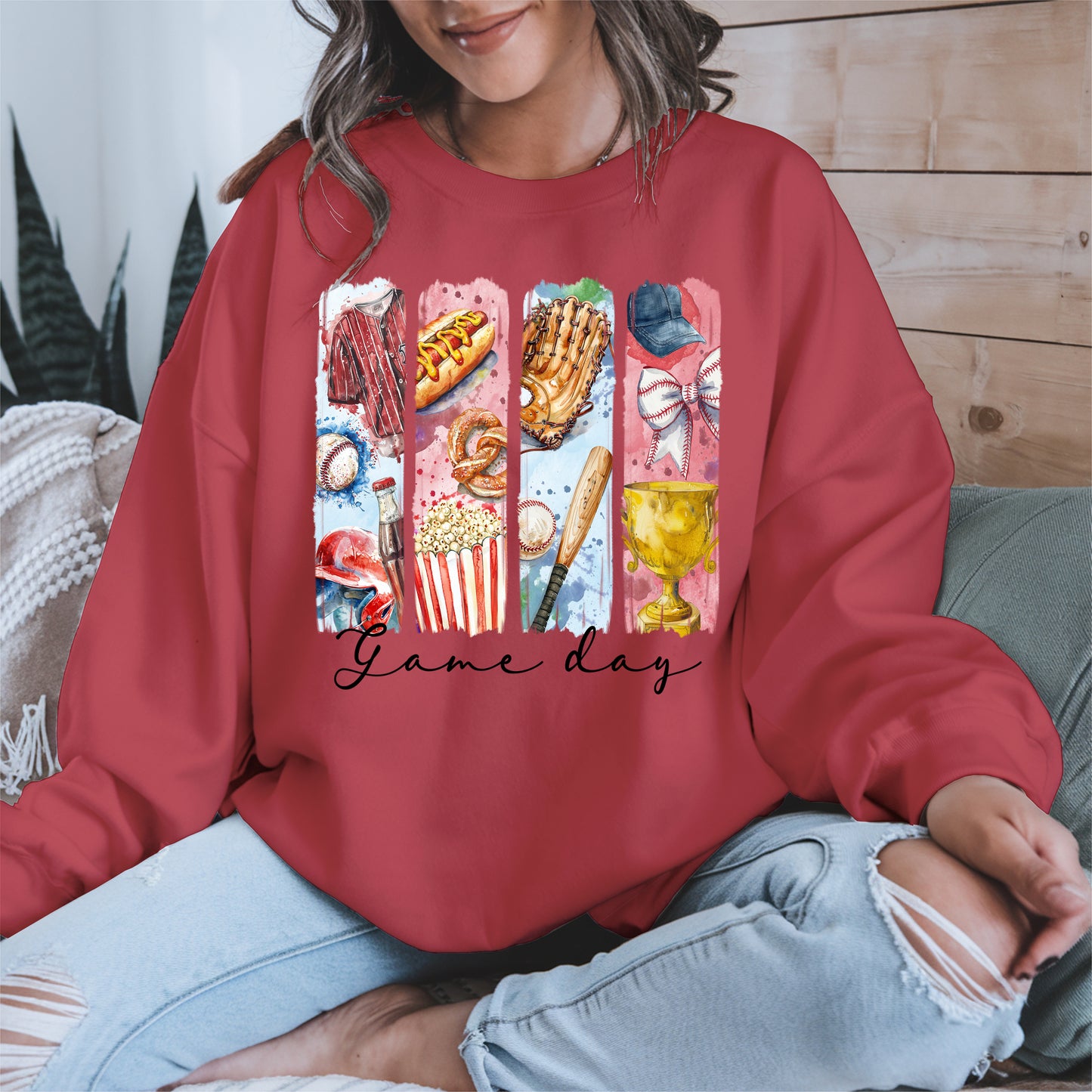 Watercolor Hotdog, Bat & Trophy Baseball Sport Shirt