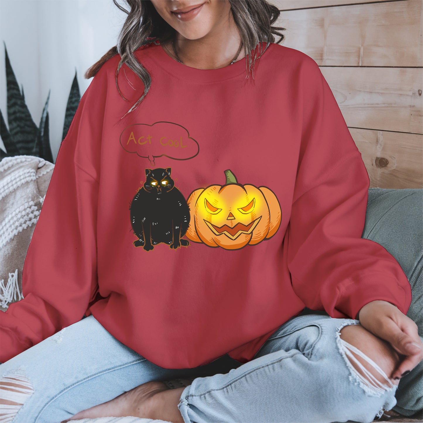 Act Cool - Black Cat & Pumpkin Halloween Tee