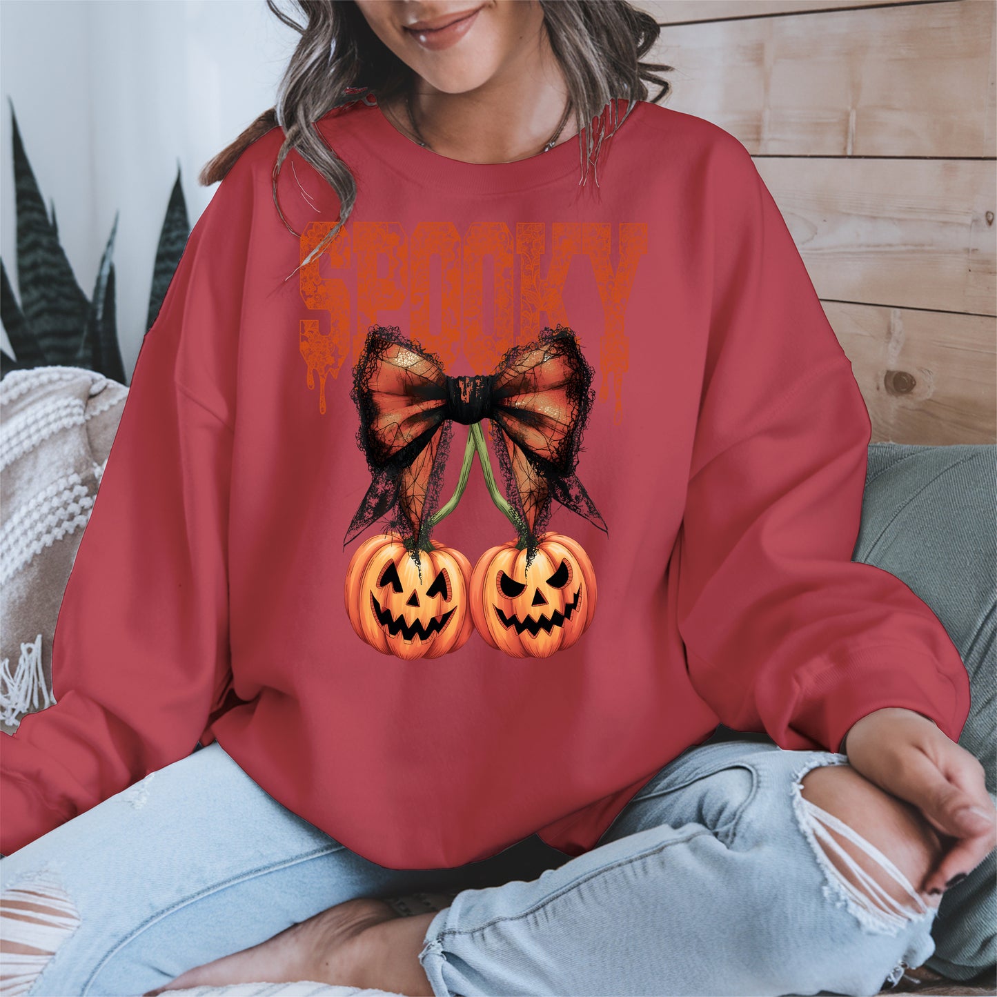 Spooky Bow Pumpkin Shirt Hoodie Sweatshirt for Halloween