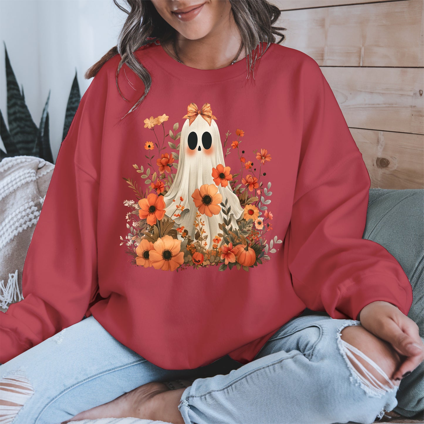 Autumn Ghost Floral Shirt Cute Fall Halloween Tee