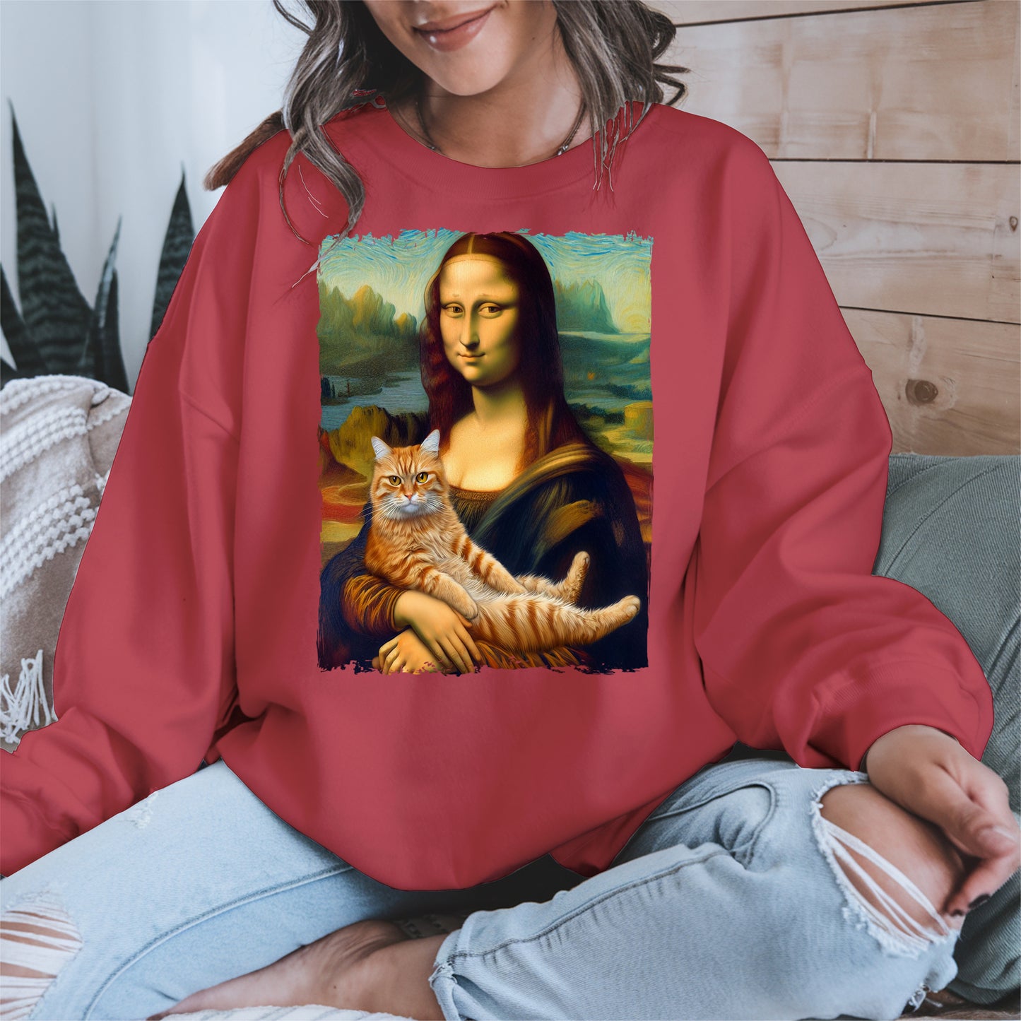 Mona Lisa Holding Orange Cat Shirt Hoodie Sweatshirt