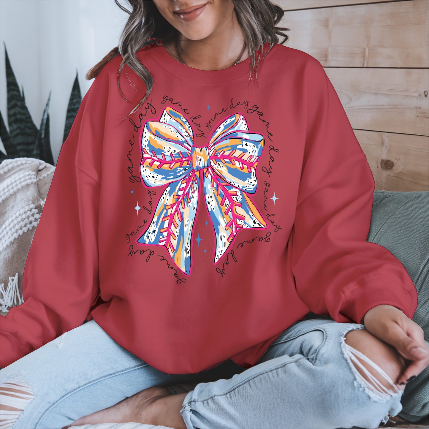 Game Day Bow Shirt Sport Tee Hoodie Sweatshirt for Baseball Fans
