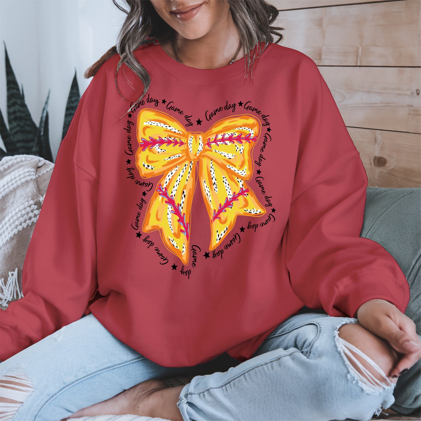 Yellow Baseball Bow Shirt Sport Tee Hoodie Sweatshirt Gift for Fans