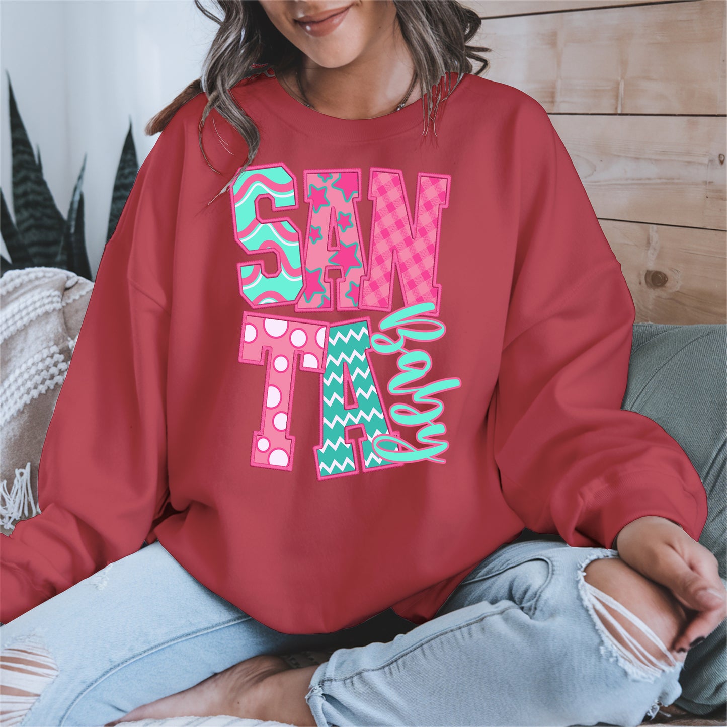 Santa Baby Embroidery-Inspired Christmas Shirt