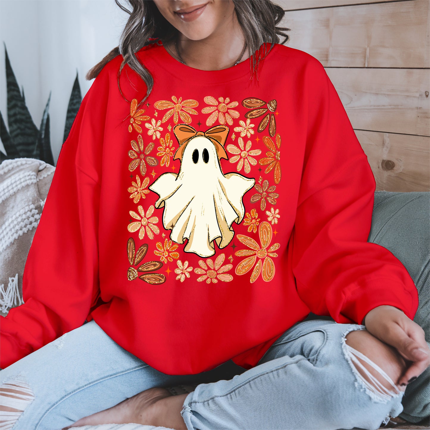 Boho floral ghost halloween shirt
