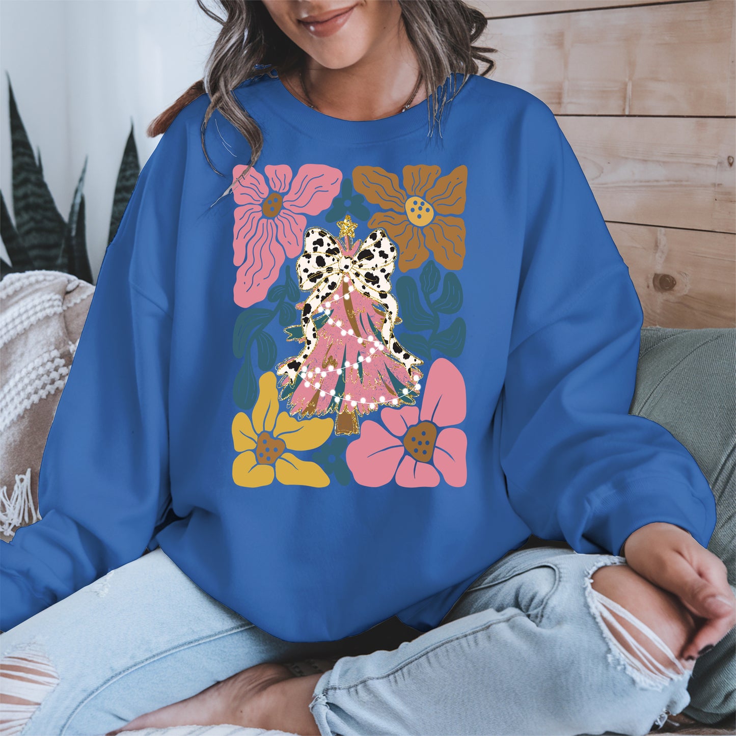 Christmas Tree Coquette Bow Floral Holiday Shirt