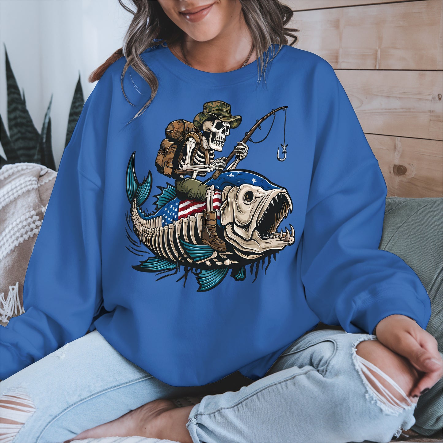 Patriotic Skeleton Fishing Shirt Hoodie Sweatshirt