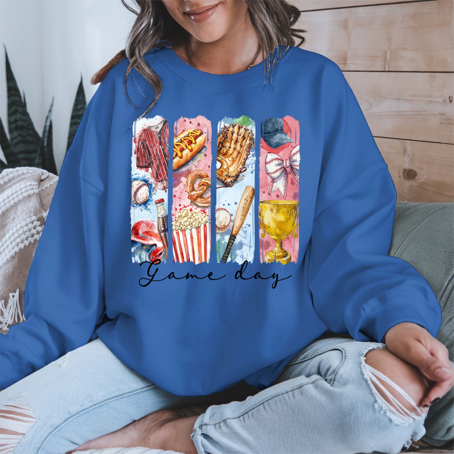 Watercolor Hotdog, Bat & Trophy Baseball Sport Shirt