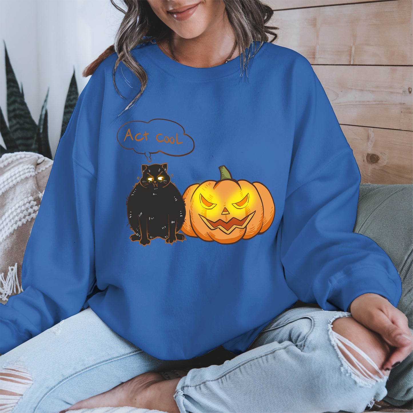 Act Cool - Black Cat & Pumpkin Halloween Tee