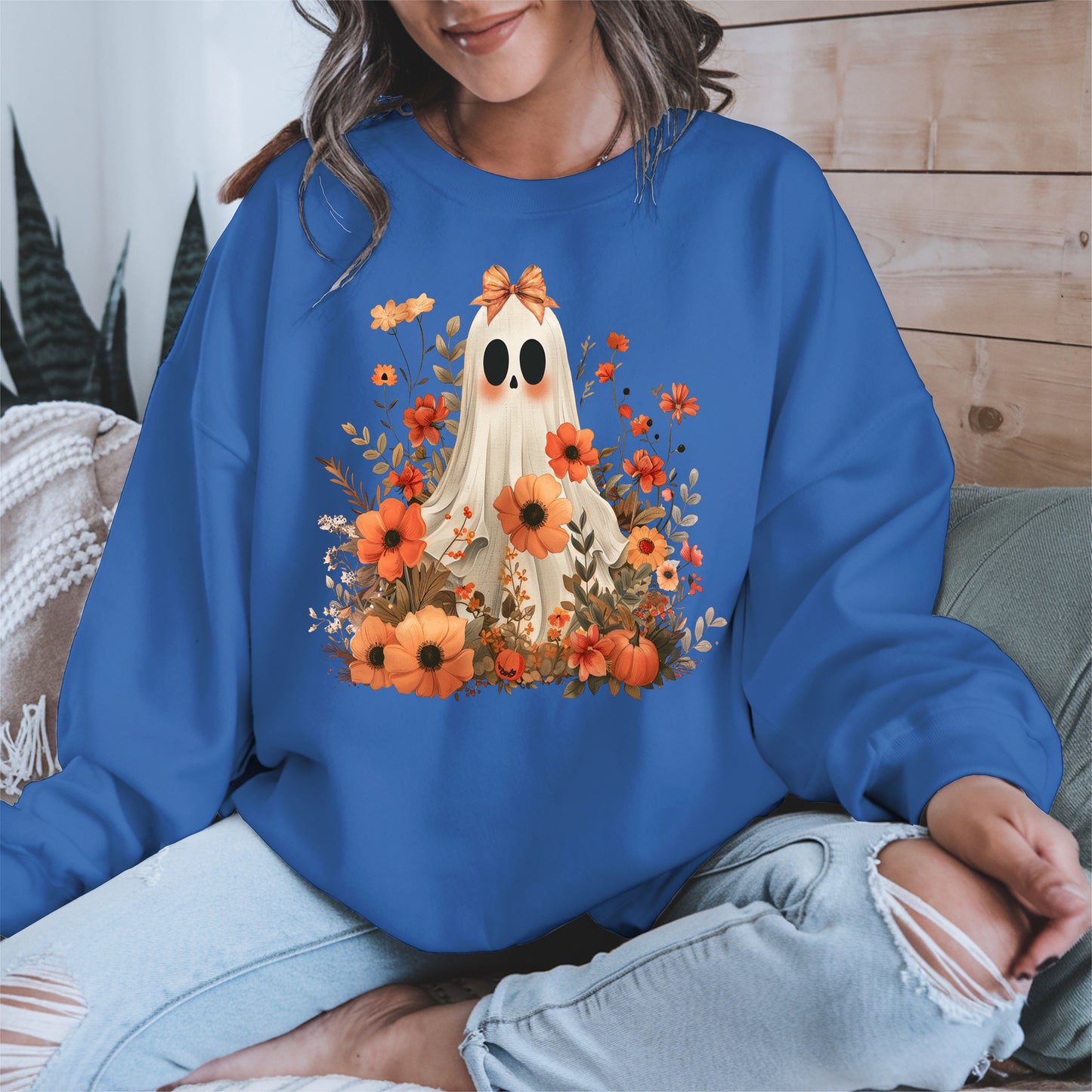 Autumn Ghost Floral Shirt Cute Fall Halloween Tee