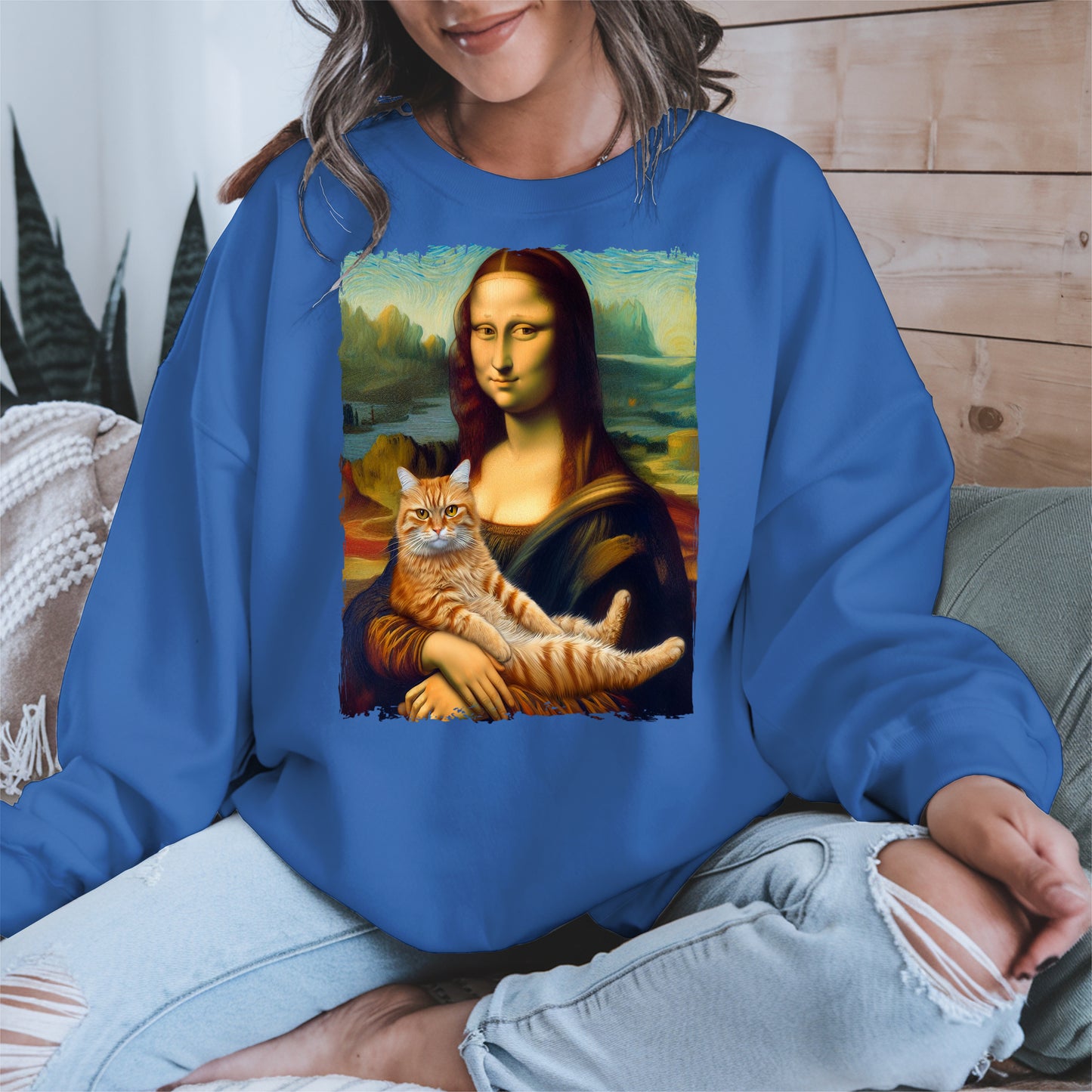 Mona Lisa Holding Orange Cat Shirt Hoodie Sweatshirt