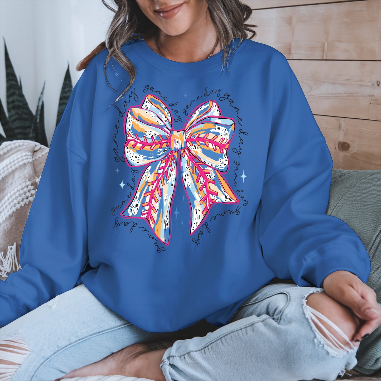 Game Day Bow Shirt Sport Tee Hoodie Sweatshirt for Baseball Fans