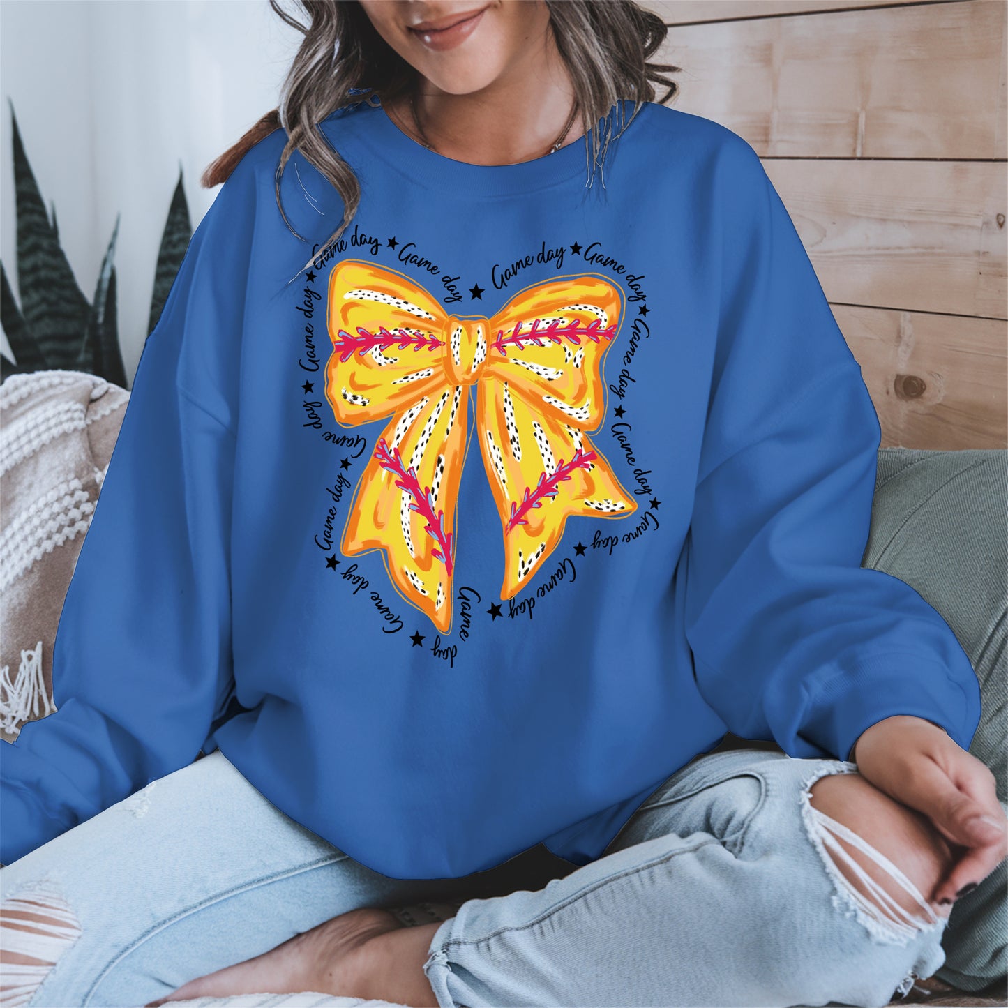 Yellow Baseball Bow Shirt Sport Tee Hoodie Sweatshirt Gift for Fans
