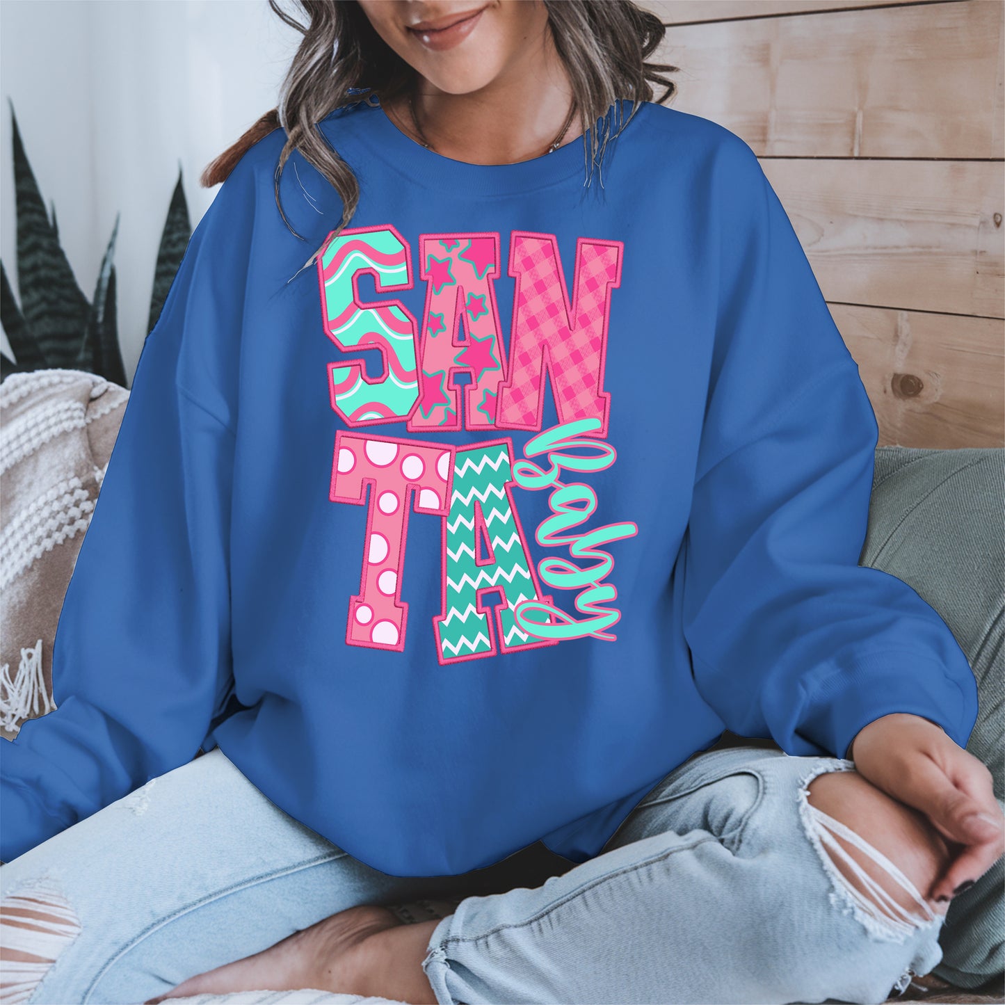 Santa Baby Embroidery-Inspired Christmas Shirt