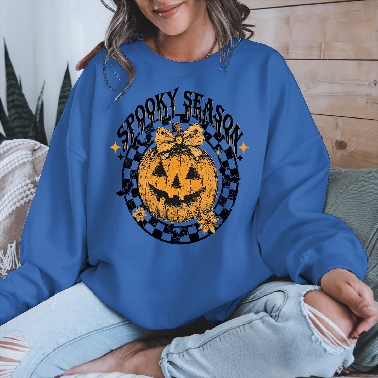 Spooky Season Halloween Pumpkin Checkered shirt
