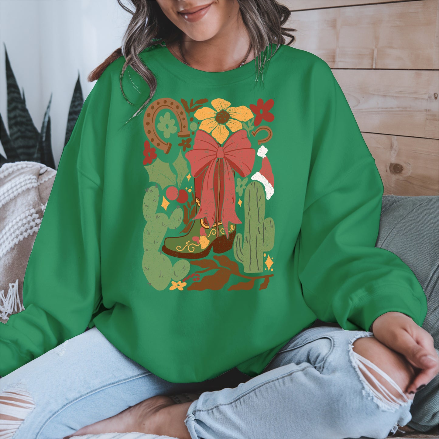 Western Christmas Cowboy Boot Shirt Hoodie