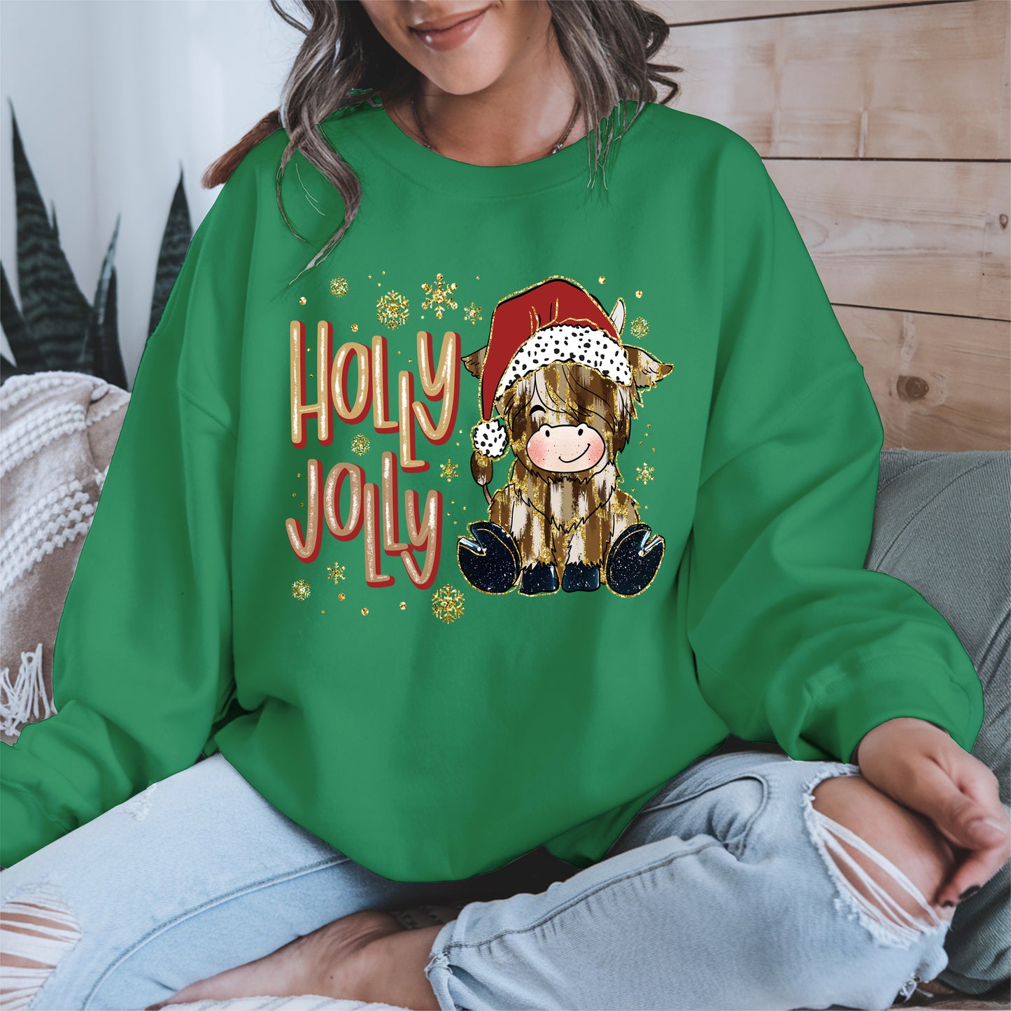 Holly Jolly Christmas Cow Santa Shirt