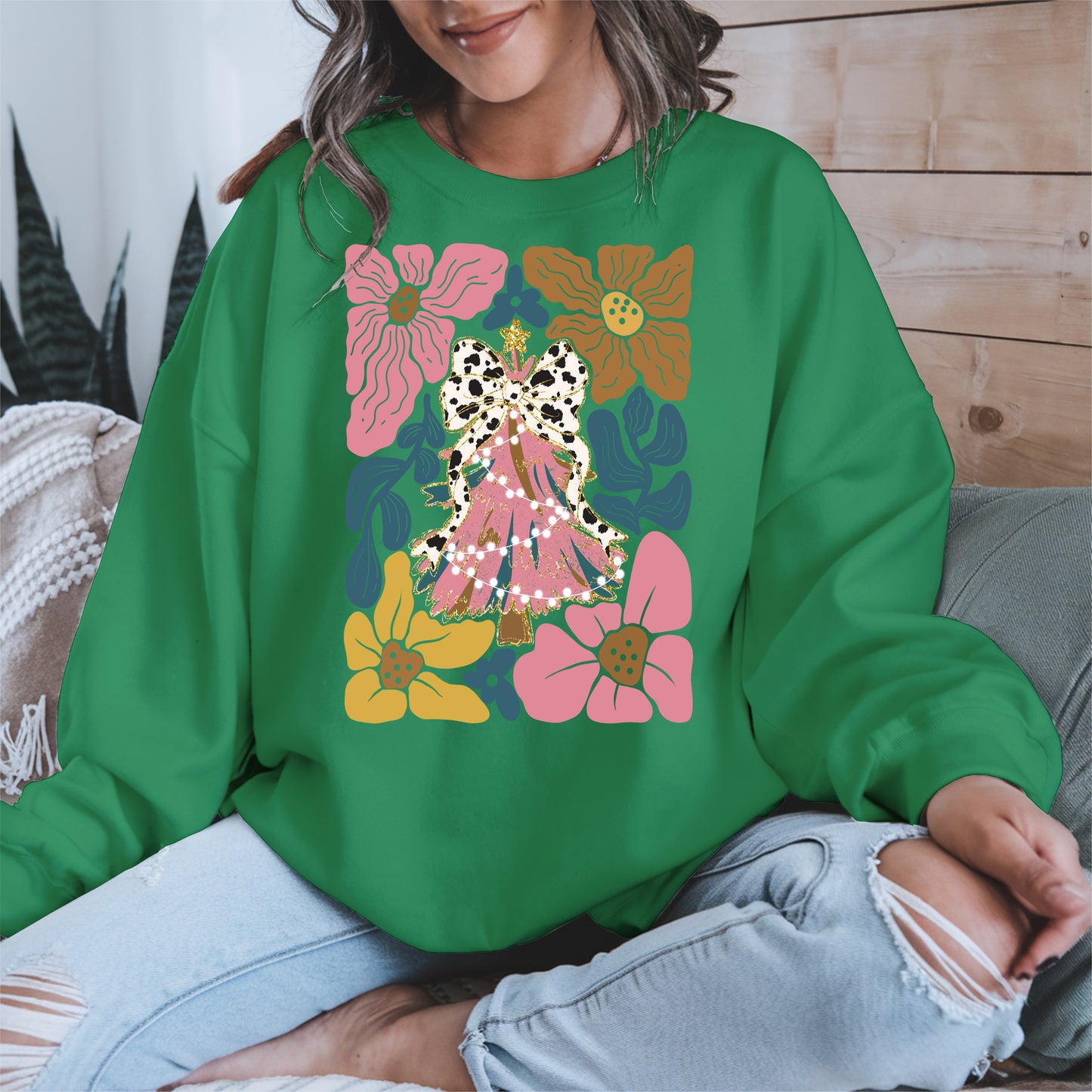 Christmas Tree Coquette Bow Floral Holiday Shirt