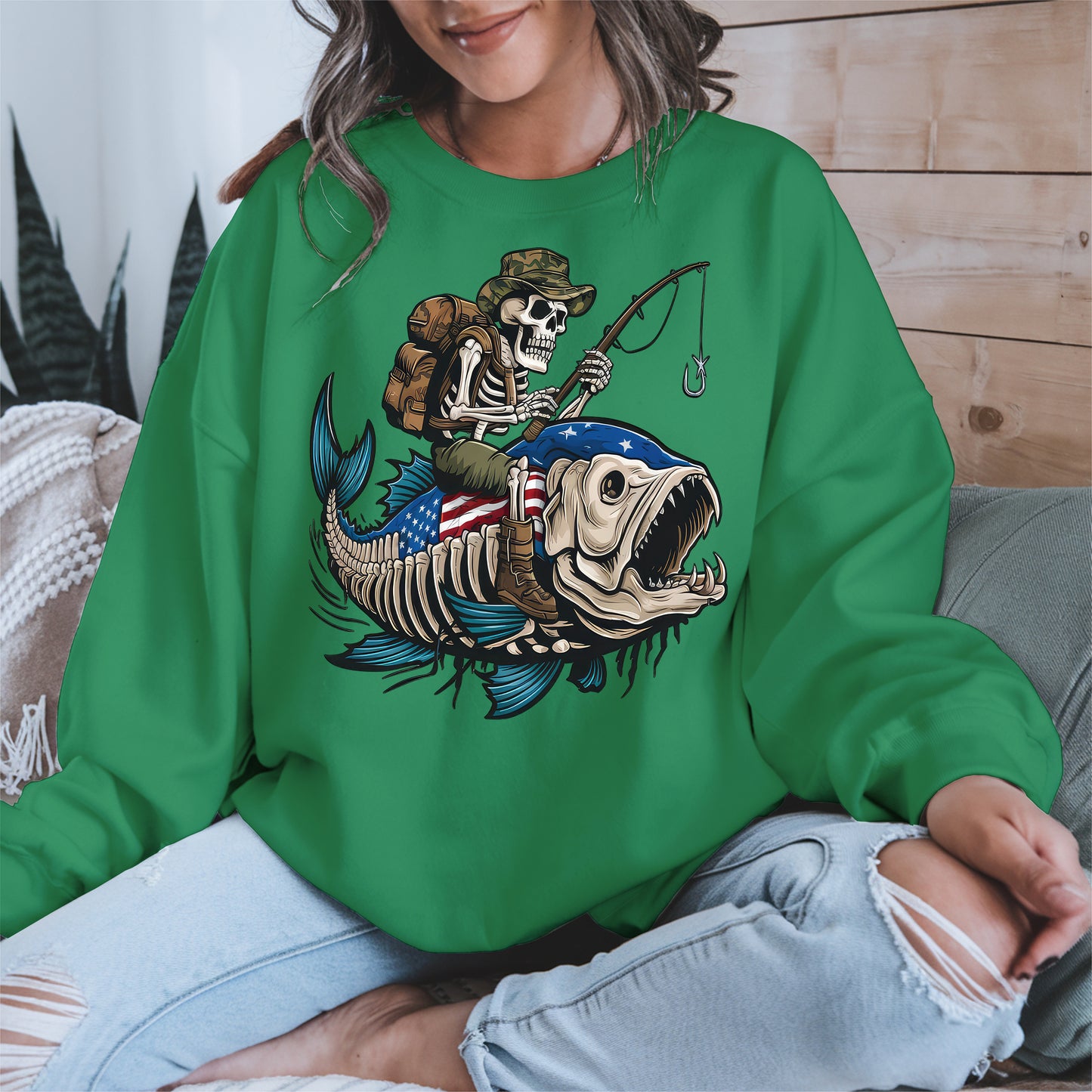 Patriotic Skeleton Fishing Shirt Hoodie Sweatshirt