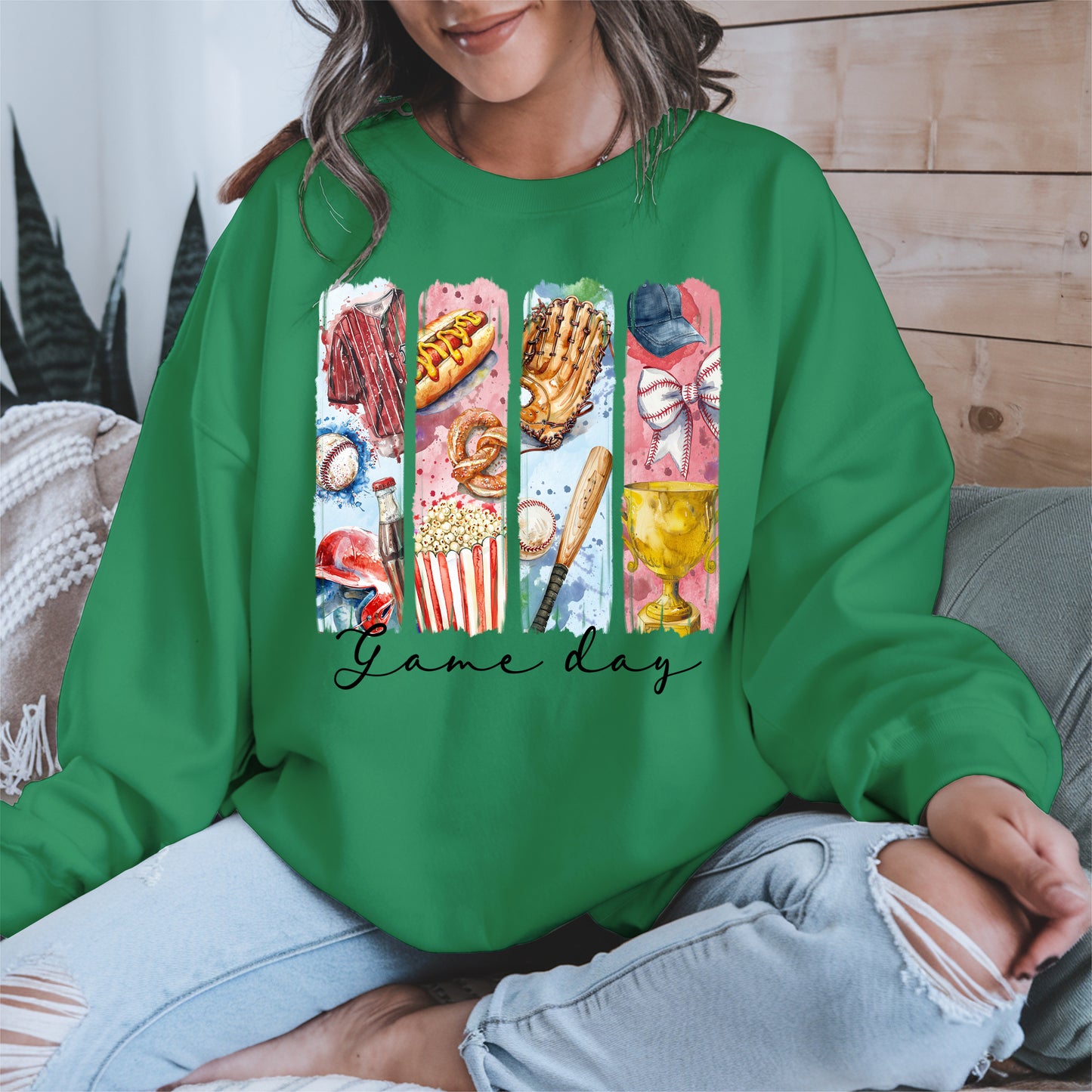 Watercolor Hotdog, Bat & Trophy Baseball Sport Shirt