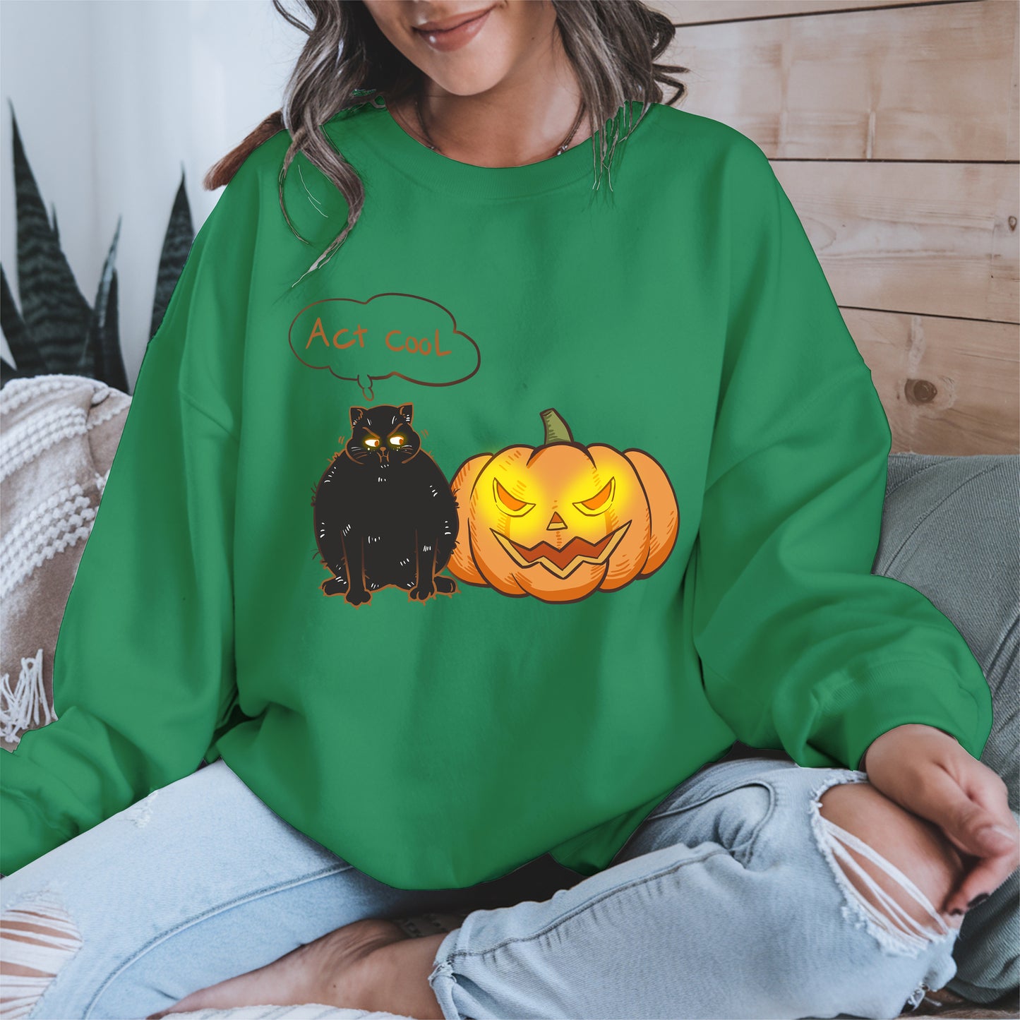 Act Cool - Black Cat & Pumpkin Halloween Tee