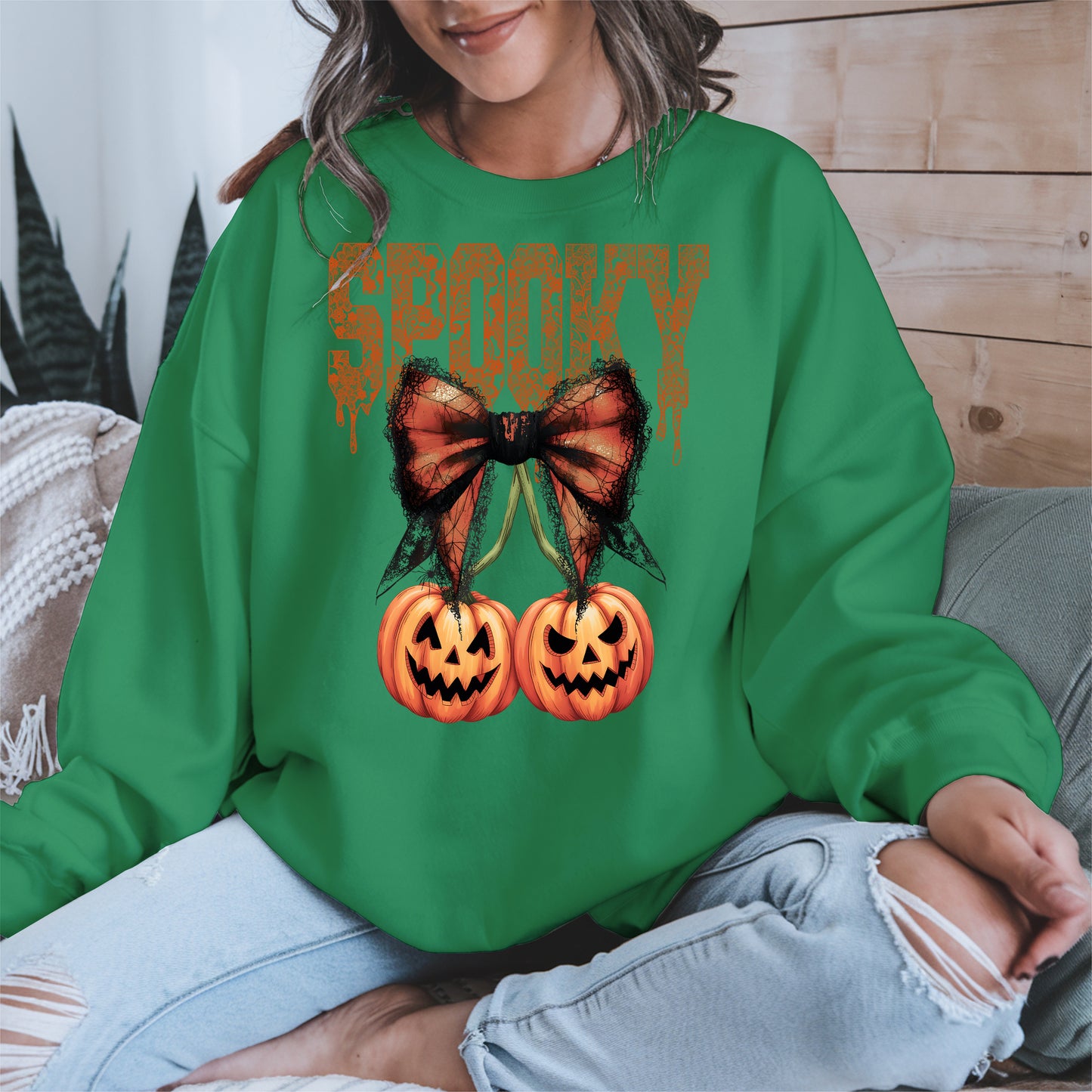 Spooky Bow Pumpkin Shirt Hoodie Sweatshirt for Halloween