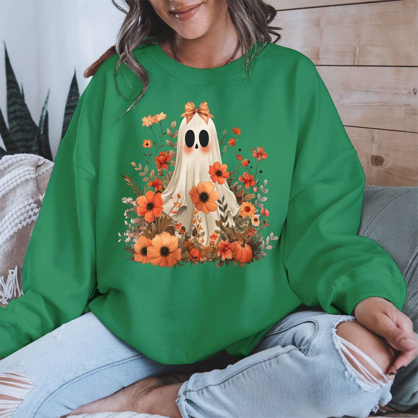Autumn Ghost Floral Shirt Cute Fall Halloween Tee