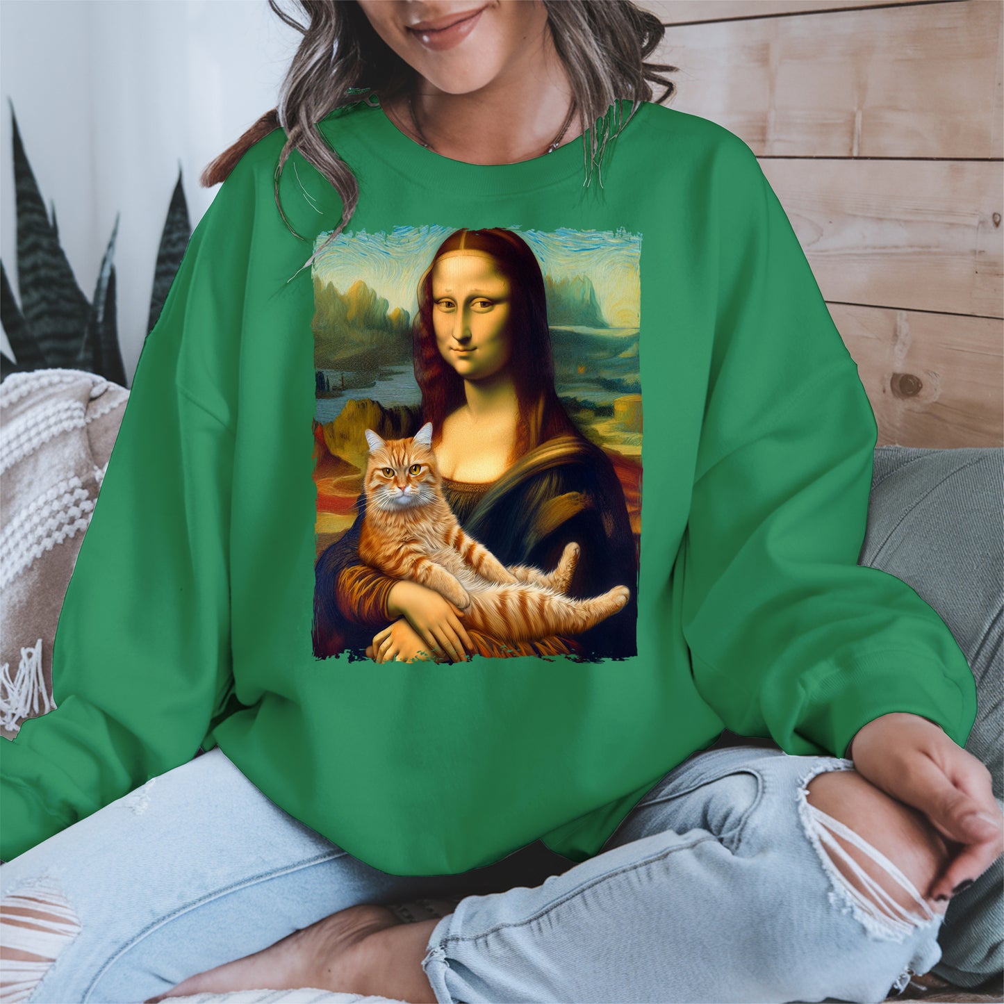 Mona Lisa Holding Orange Cat Shirt Hoodie Sweatshirt