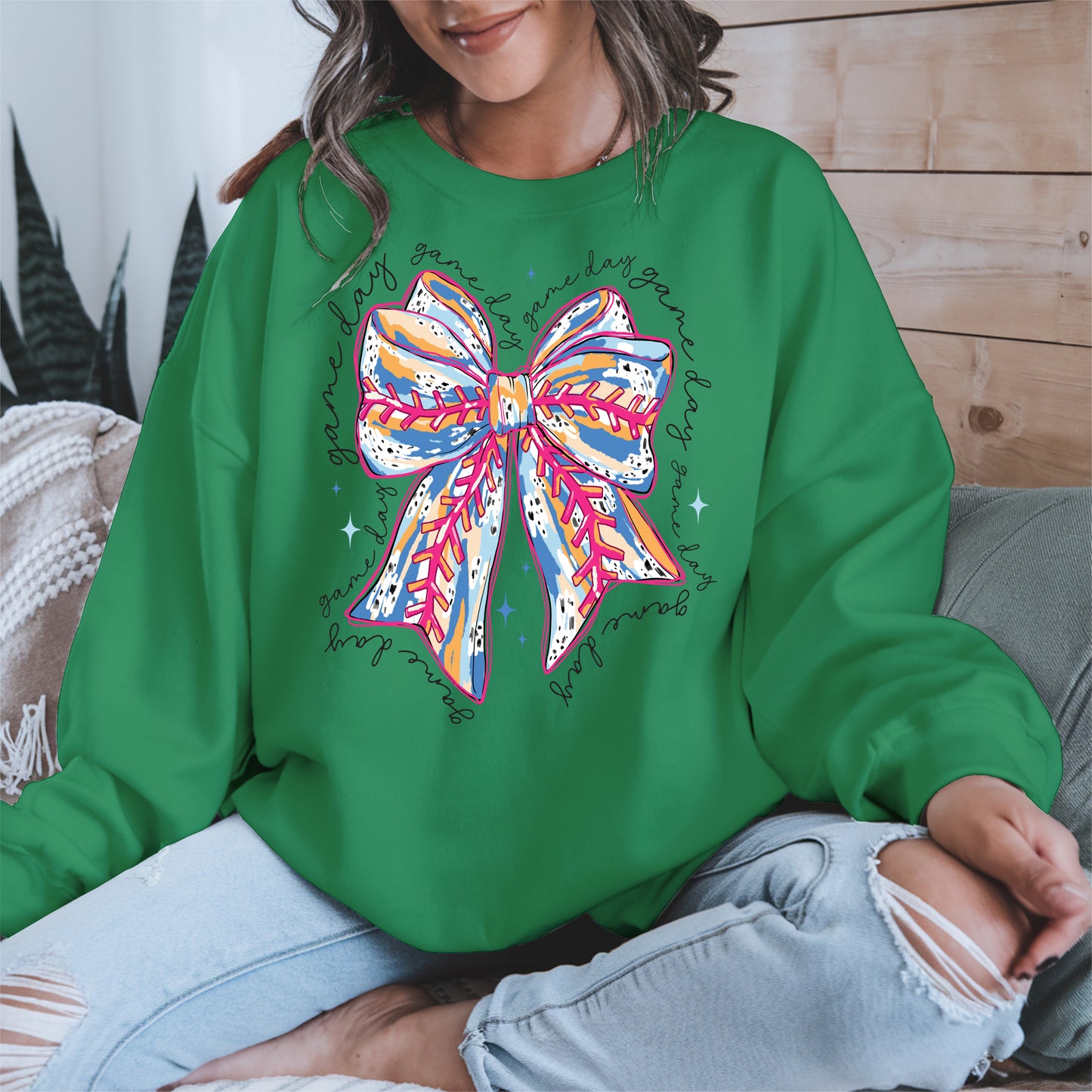 Game Day Bow Shirt Sport Tee Hoodie Sweatshirt for Baseball Fans