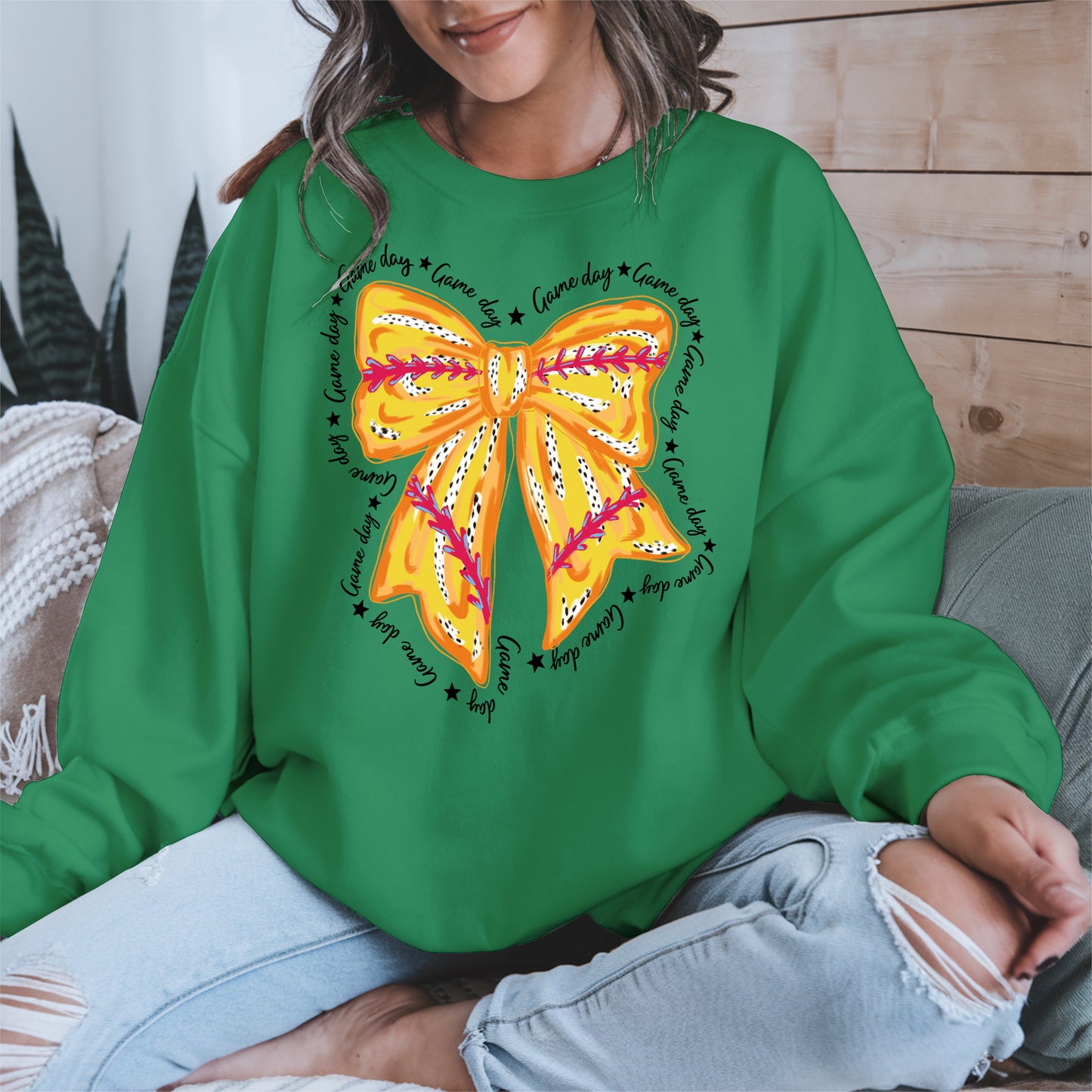 Yellow Baseball Bow Shirt Sport Tee Hoodie Sweatshirt Gift for Fans