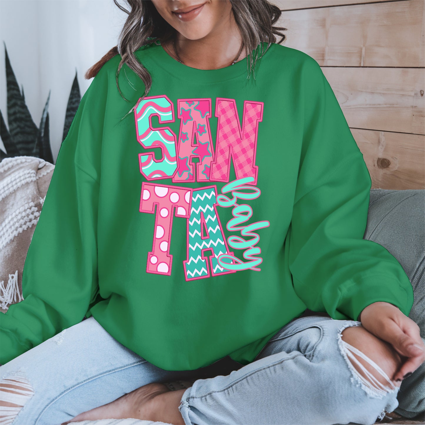 Santa Baby Embroidery-Inspired Christmas Shirt