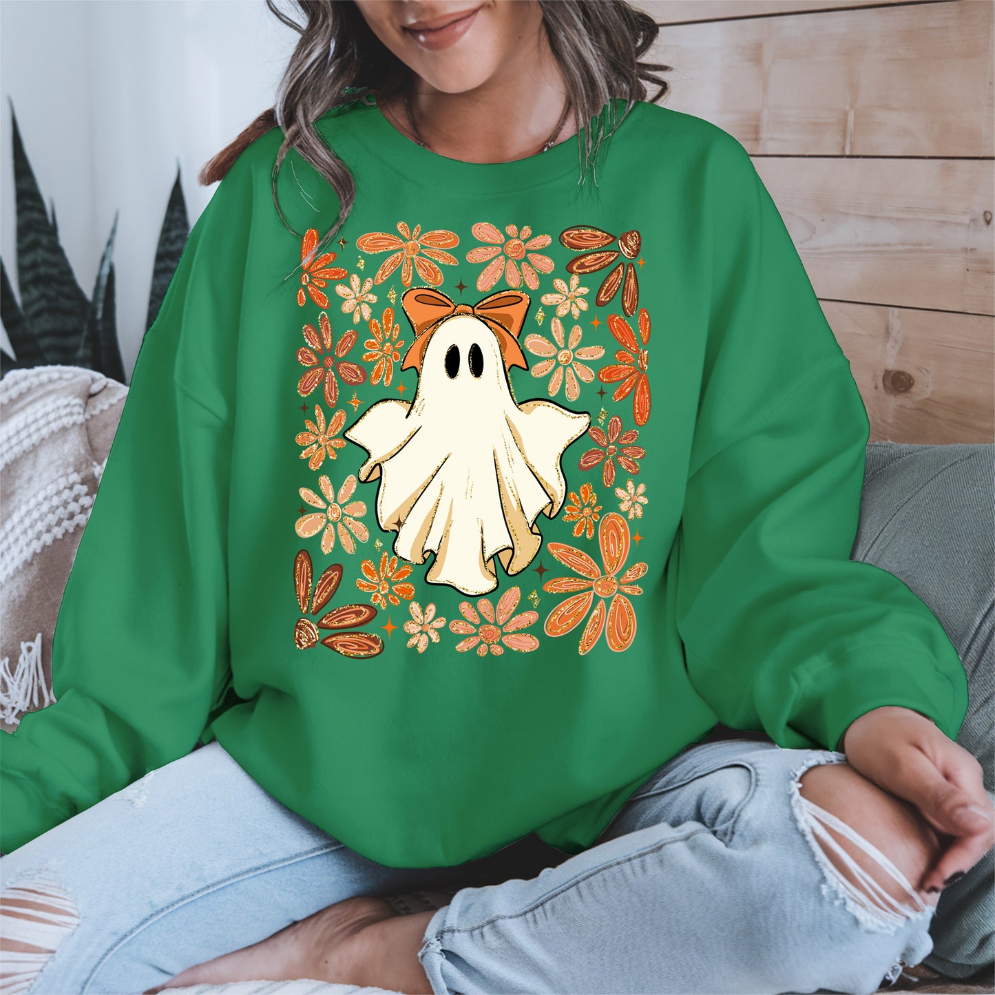 Boho floral ghost halloween shirt
