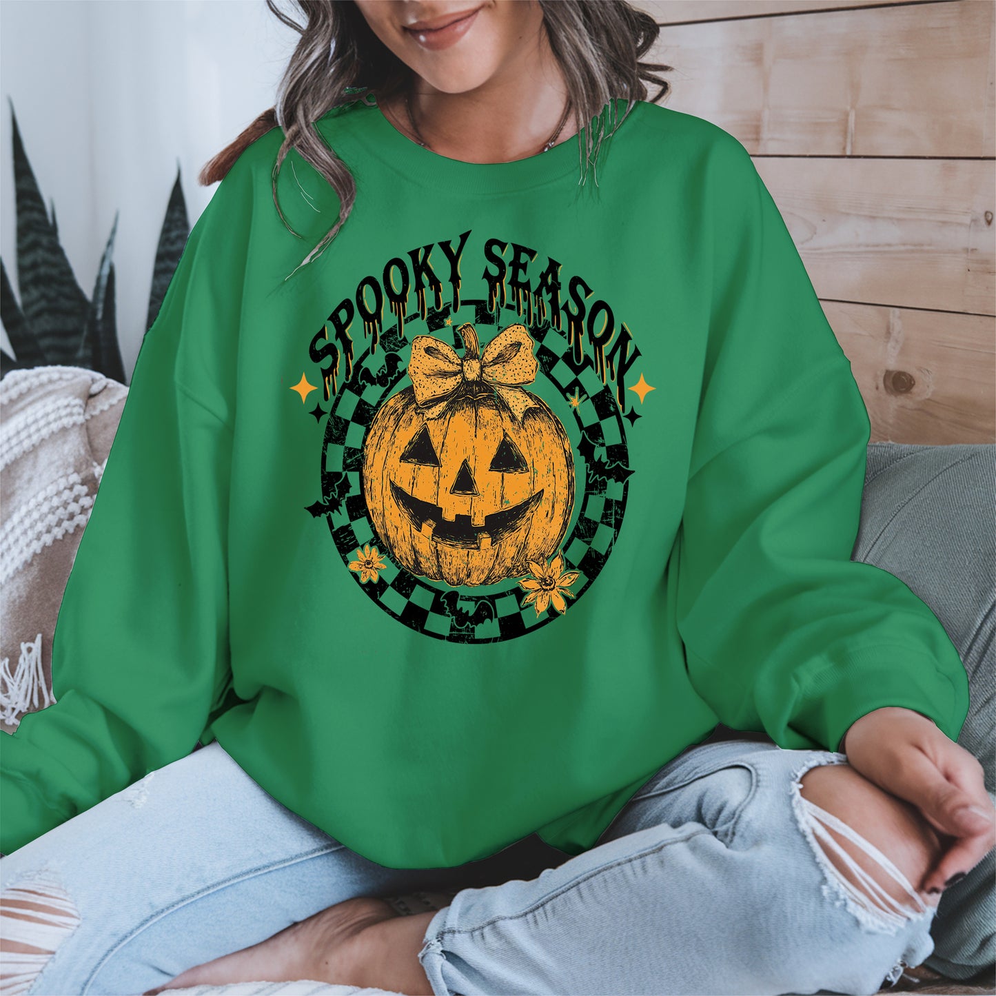 Spooky Season Halloween Pumpkin Checkered shirt
