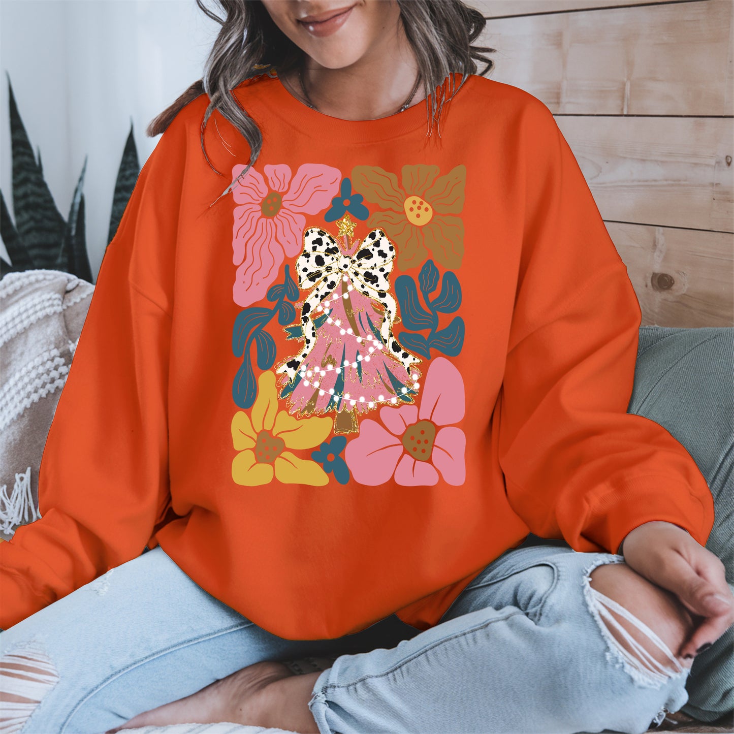 Christmas Tree Coquette Bow Floral Holiday Shirt