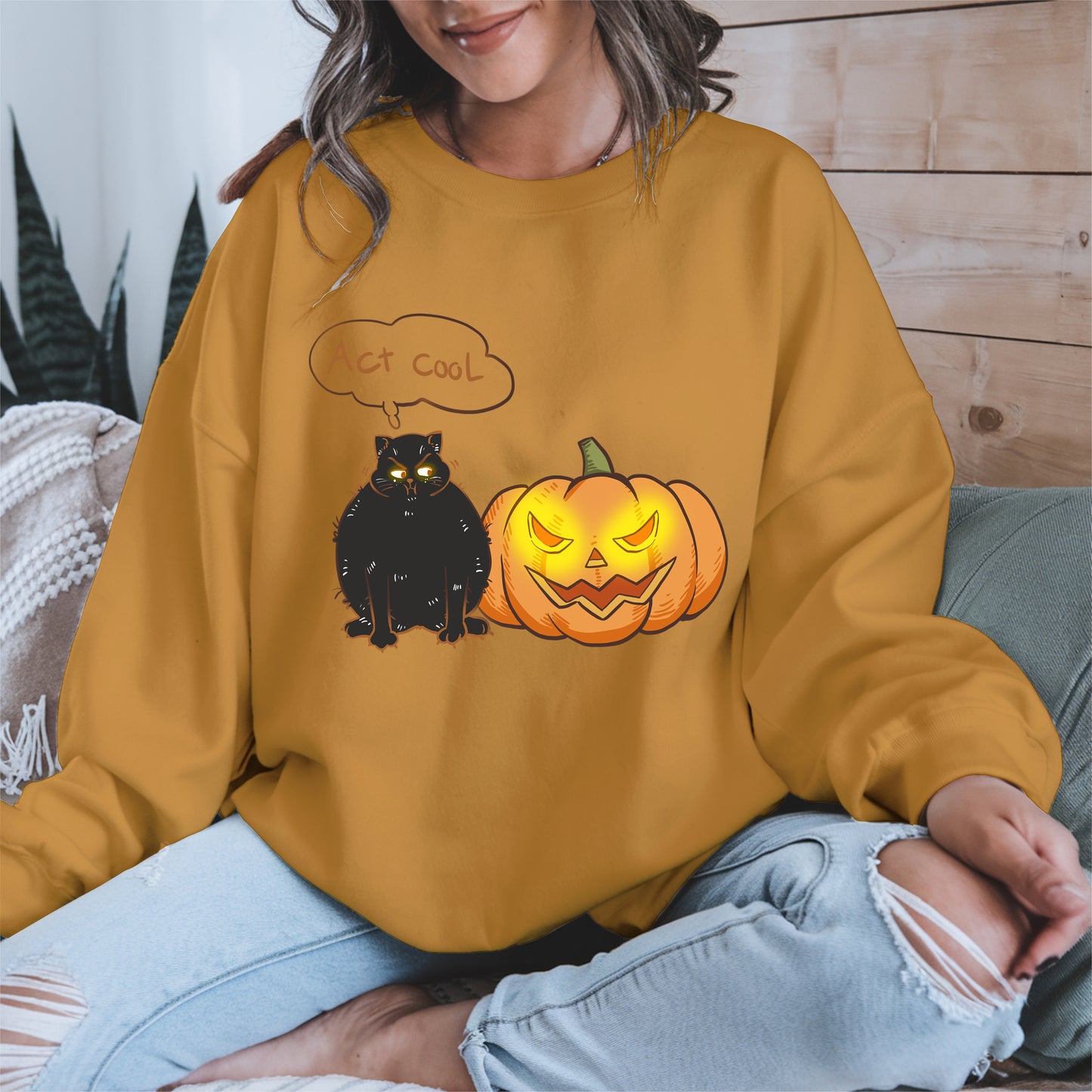 Act Cool - Black Cat & Pumpkin Halloween Tee