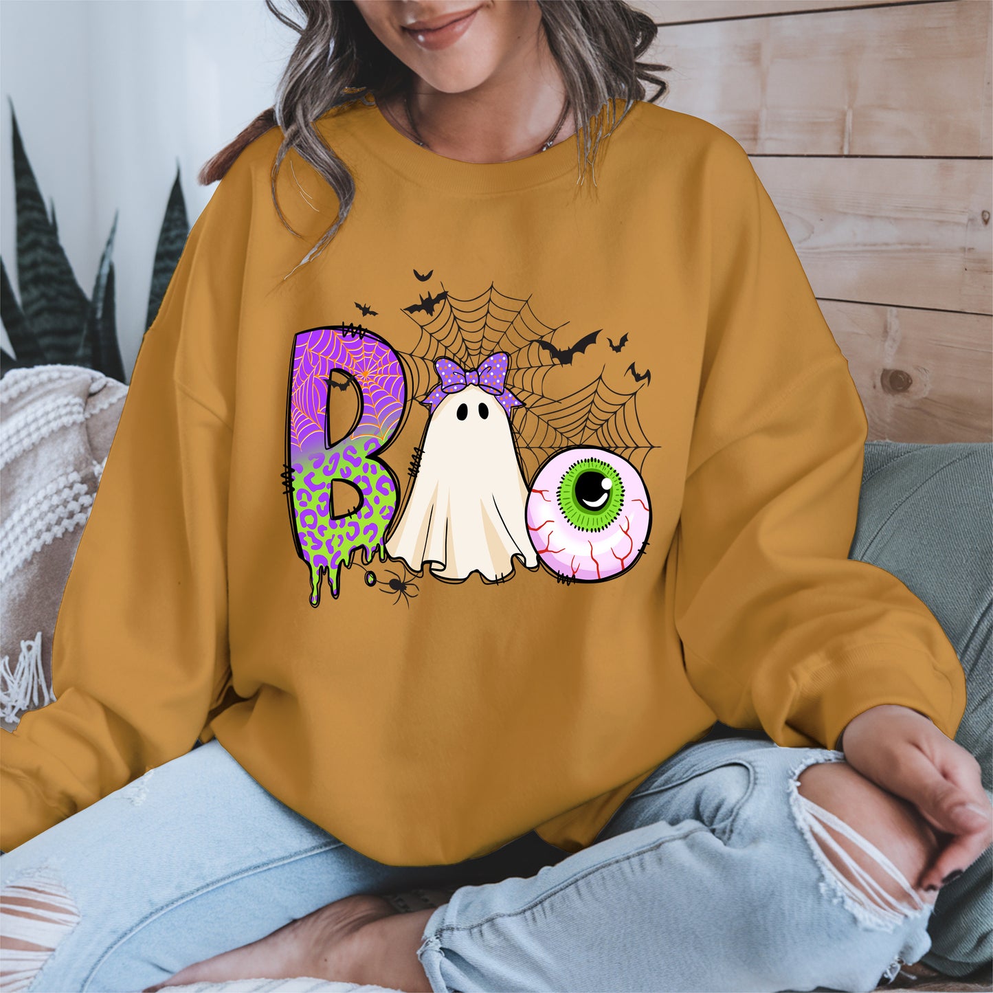 BOO Ghost Eyeball Shirt Hoodie Sweatshirt for Halloween Fun