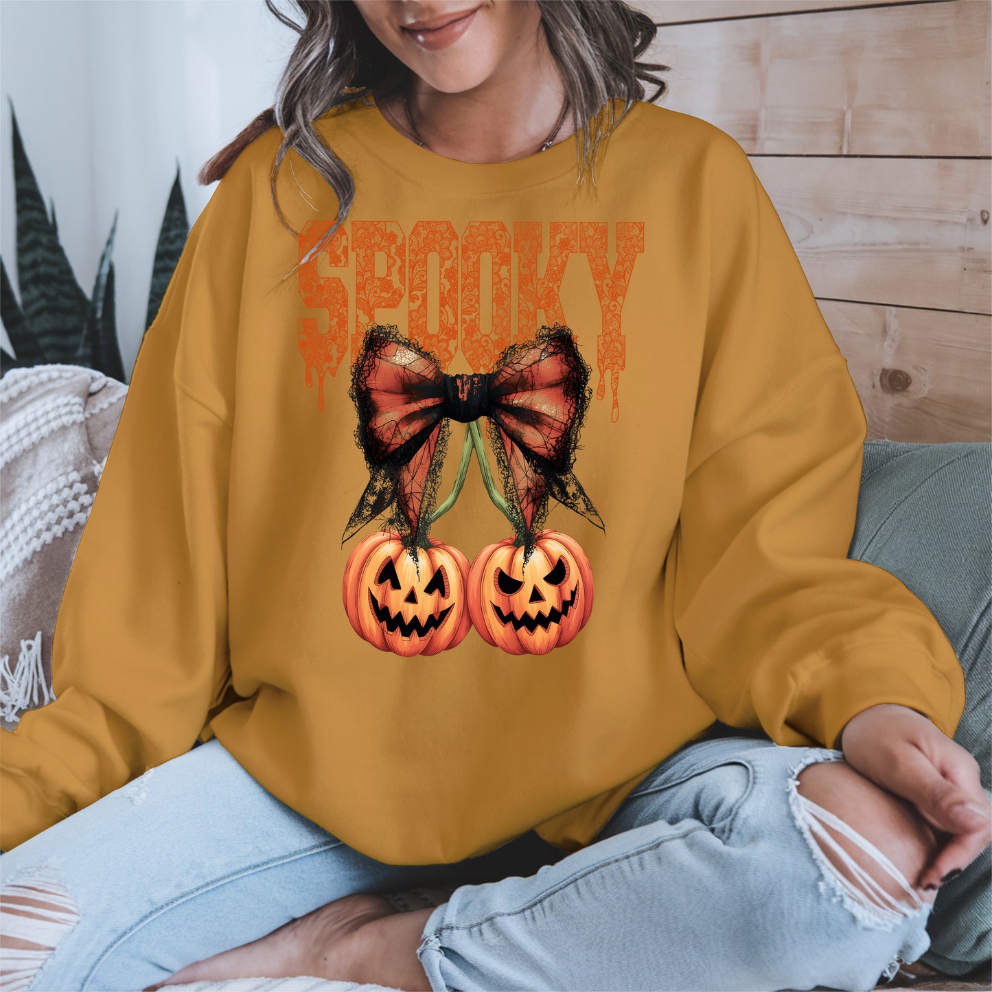 Spooky Bow Pumpkin Shirt Hoodie Sweatshirt for Halloween