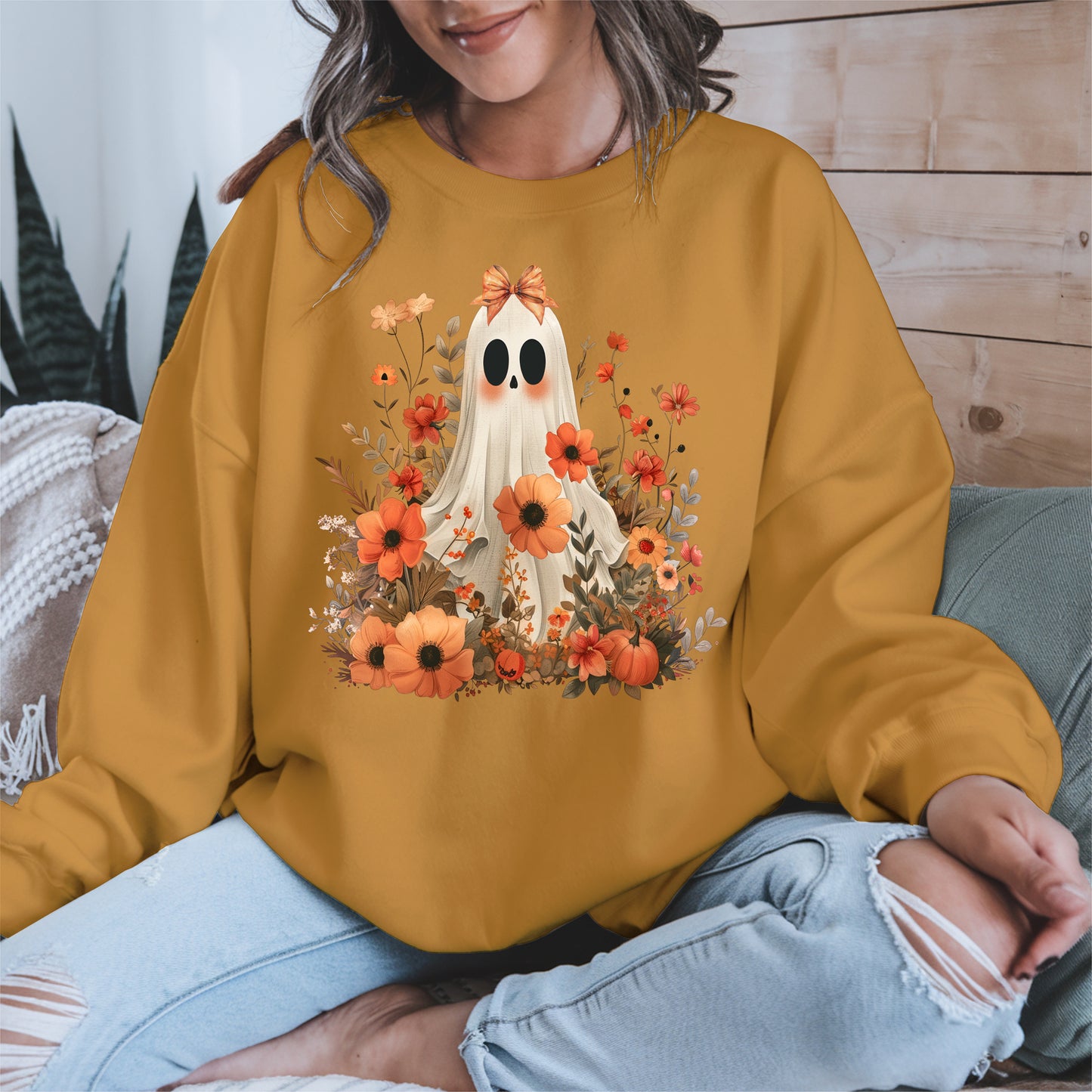 Autumn Ghost Floral Shirt Cute Fall Halloween Tee