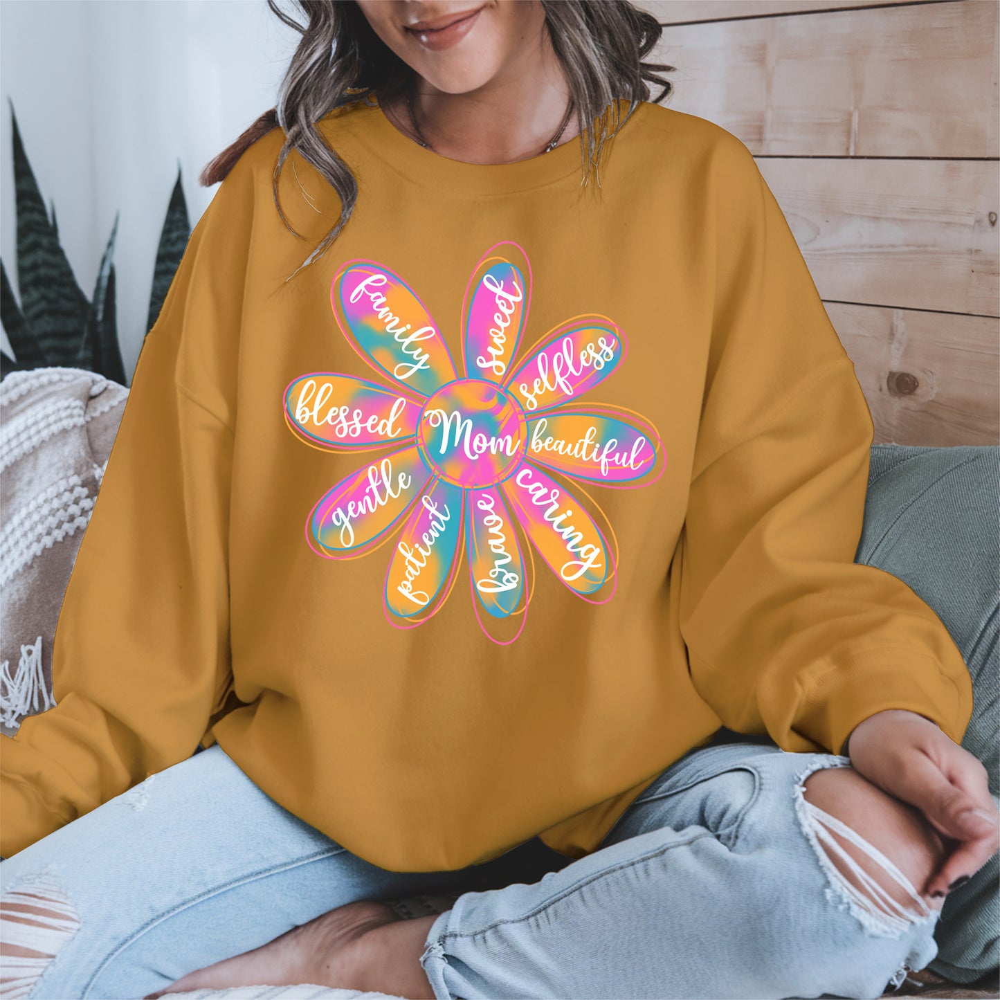 Colorful Flower Mom Shirt Hoodie Sweatshirt Gift for Mothers