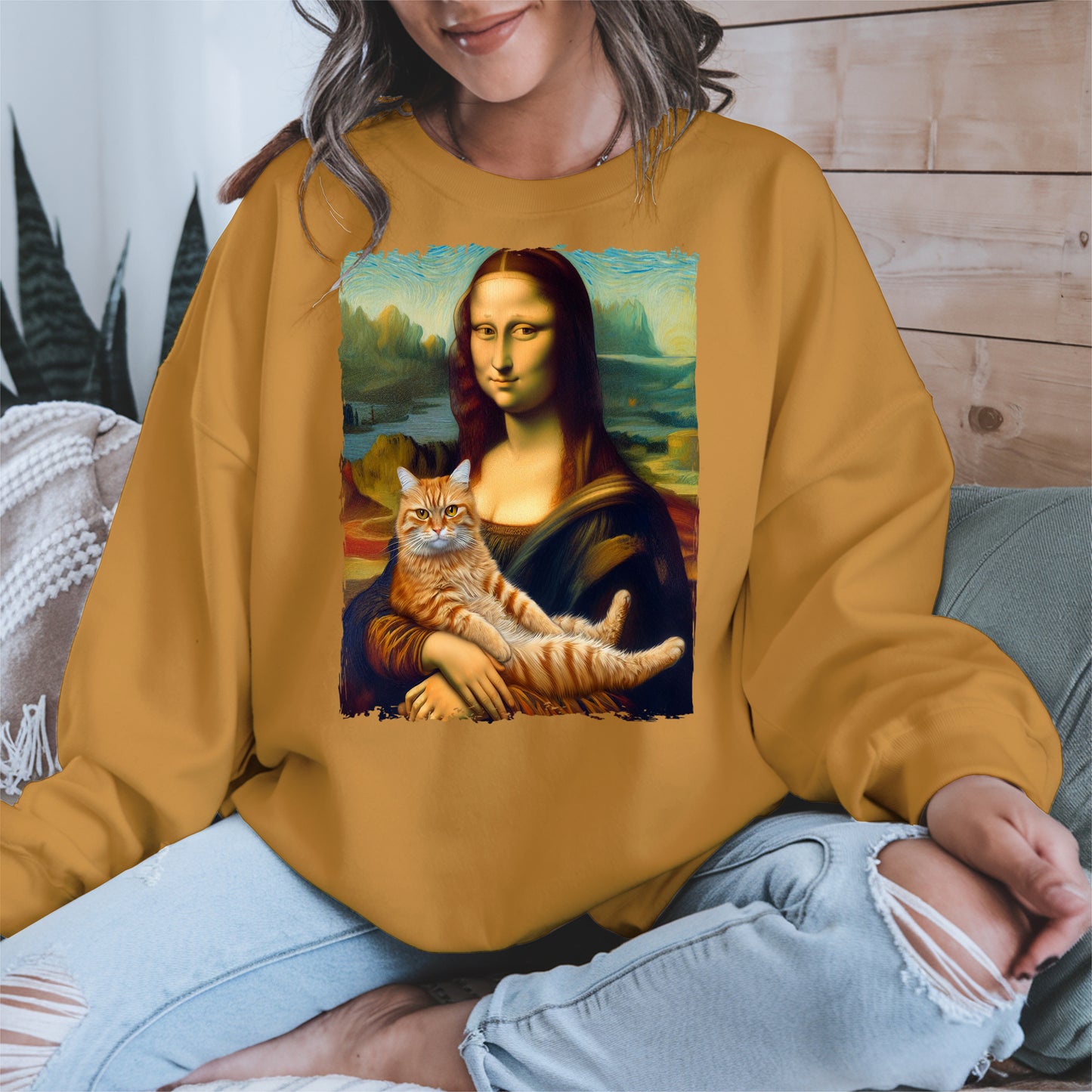 Mona Lisa Holding Orange Cat Shirt Hoodie Sweatshirt