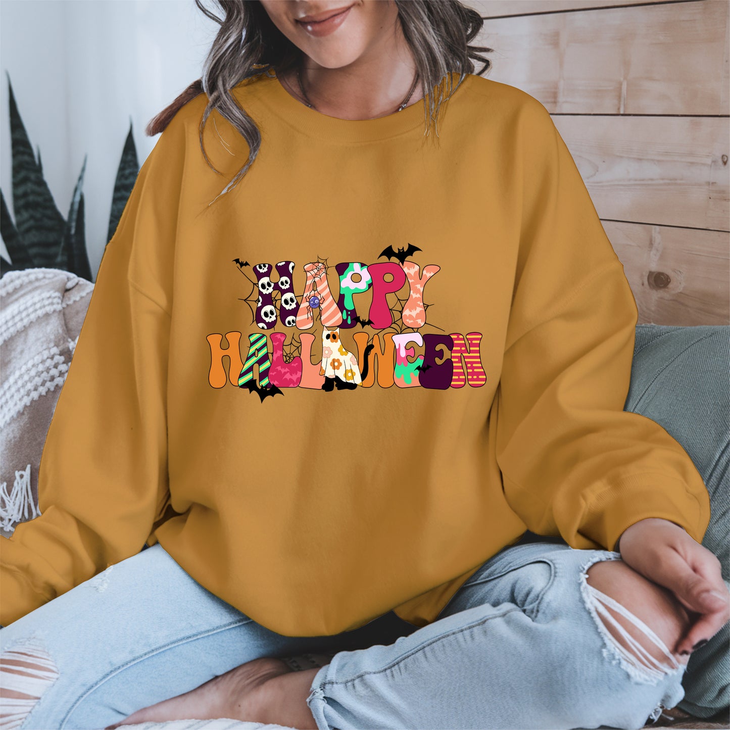 Colorful Ghost Pumpkin Retro Halloween Shirt