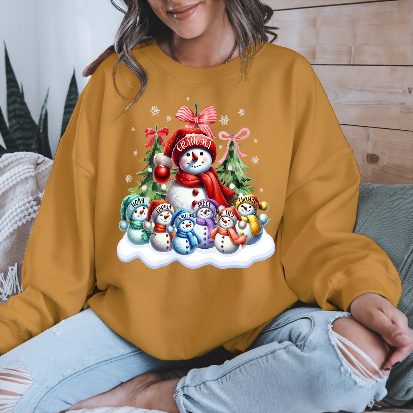 Personalized Snowman Family Grandma Shirt