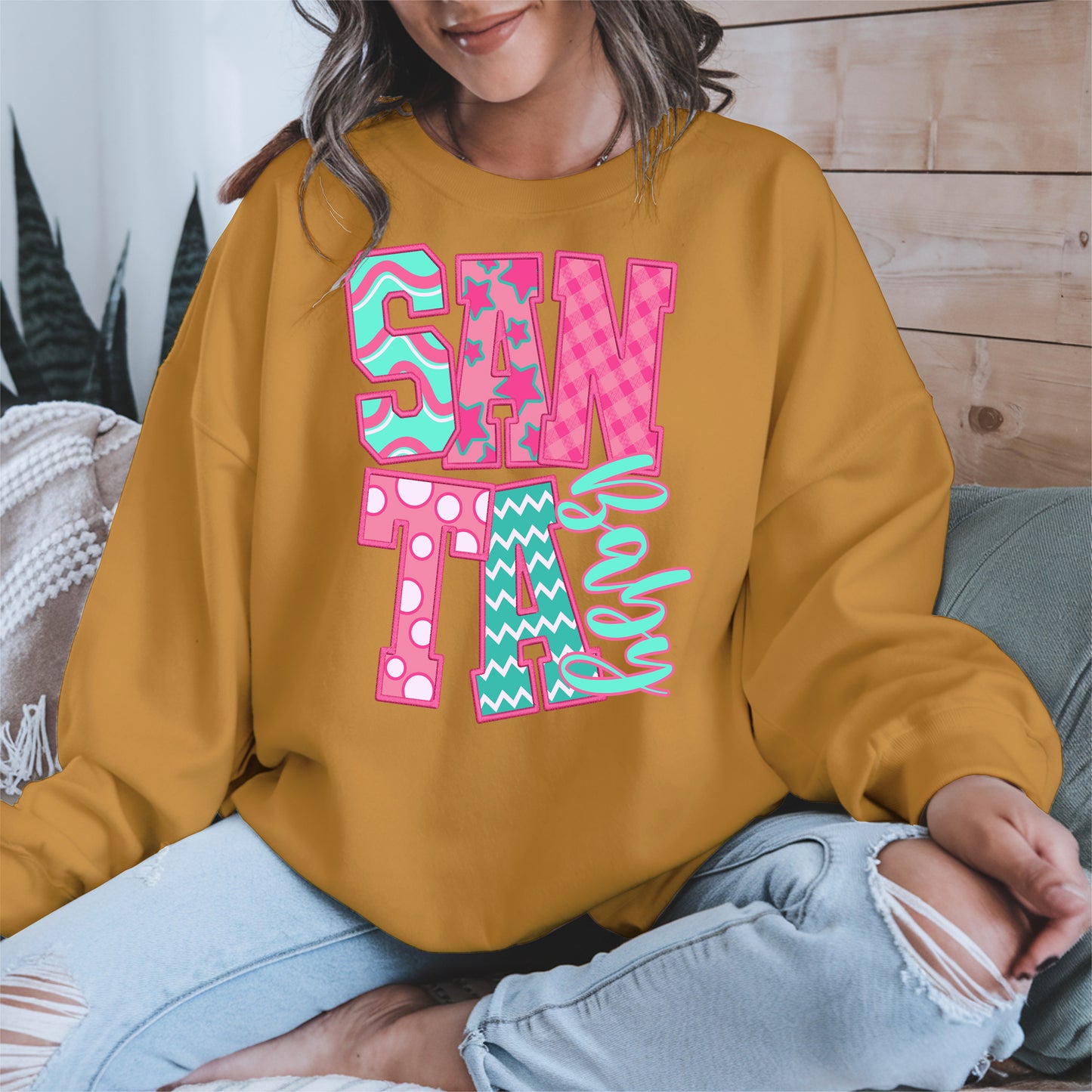 Santa Baby Embroidery-Inspired Christmas Shirt