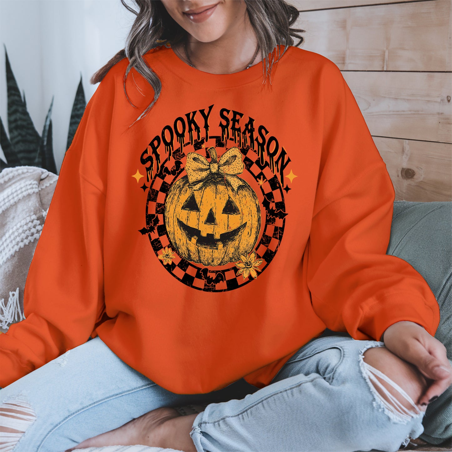 Spooky Season Halloween Pumpkin Checkered shirt