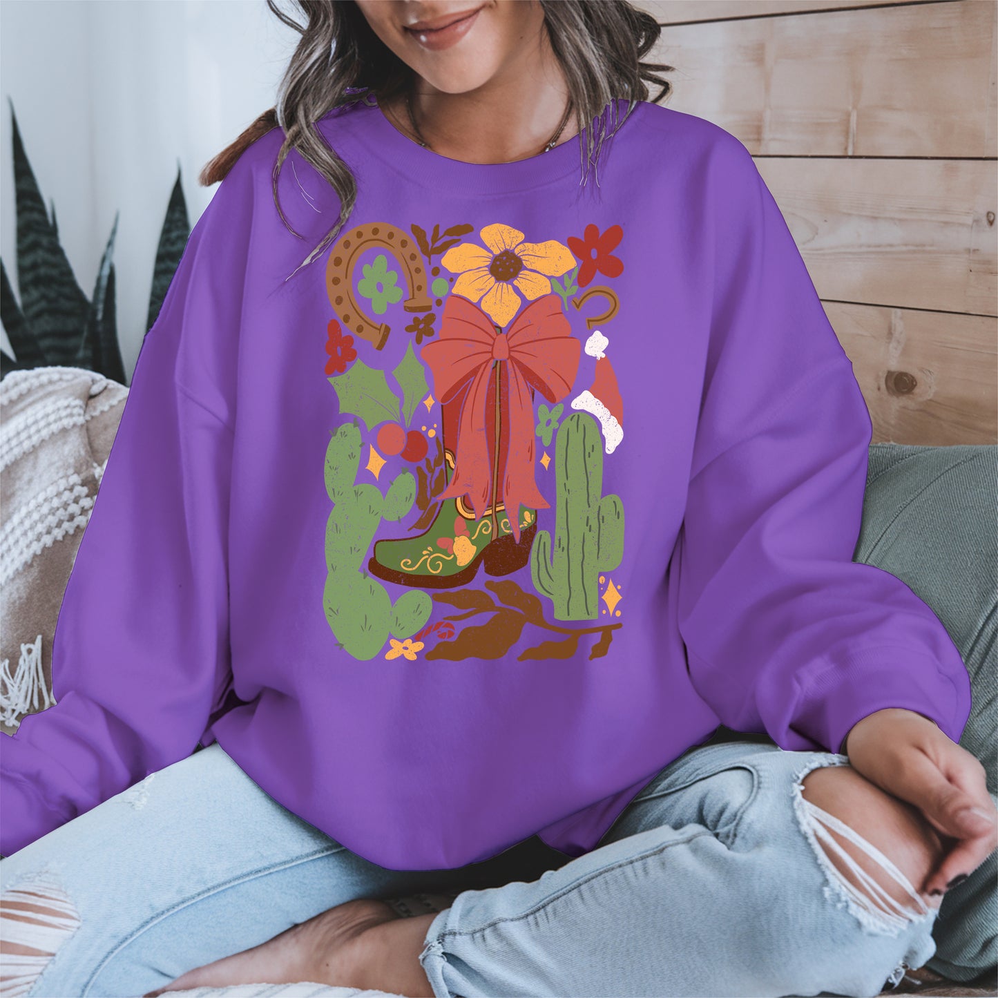Western Christmas Cowboy Boot Shirt Hoodie