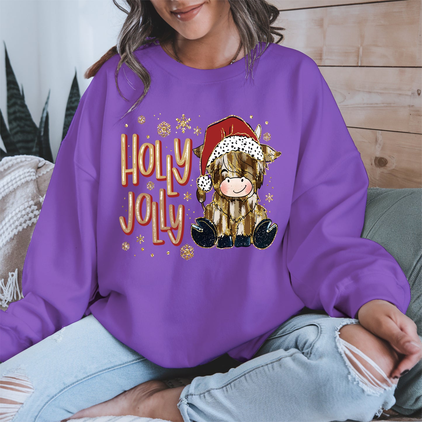 Holly Jolly Christmas Cow Santa Shirt