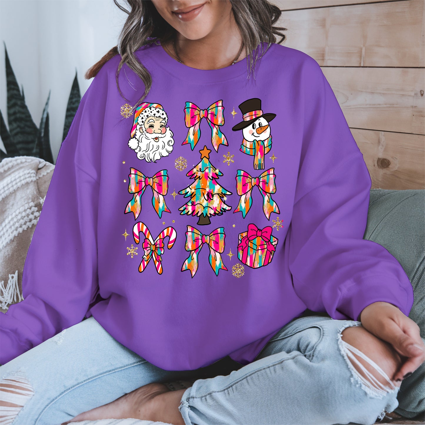 Colorful Brushstroke Santa Christmas Holiday Shirt