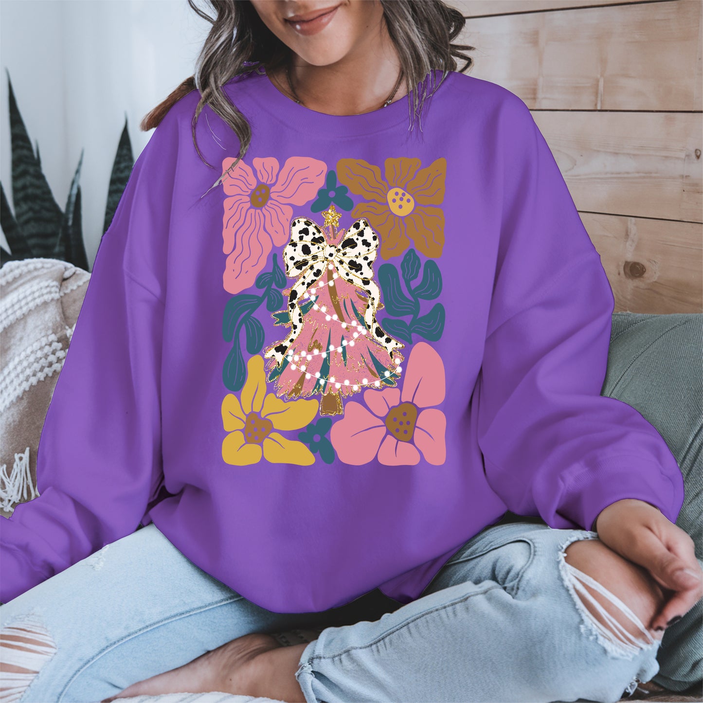 Christmas Tree Coquette Bow Floral Holiday Shirt
