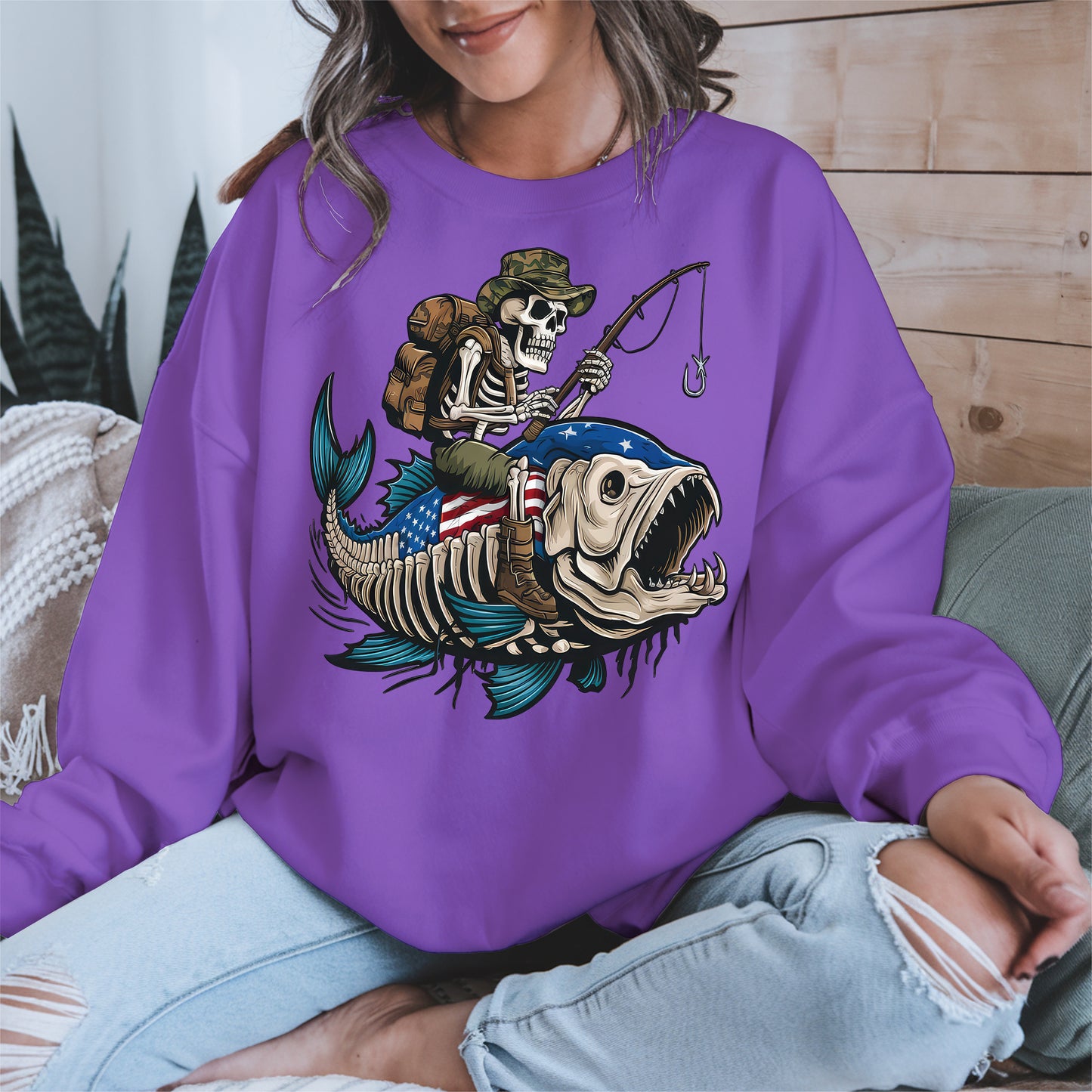 Patriotic Skeleton Fishing Shirt Hoodie Sweatshirt