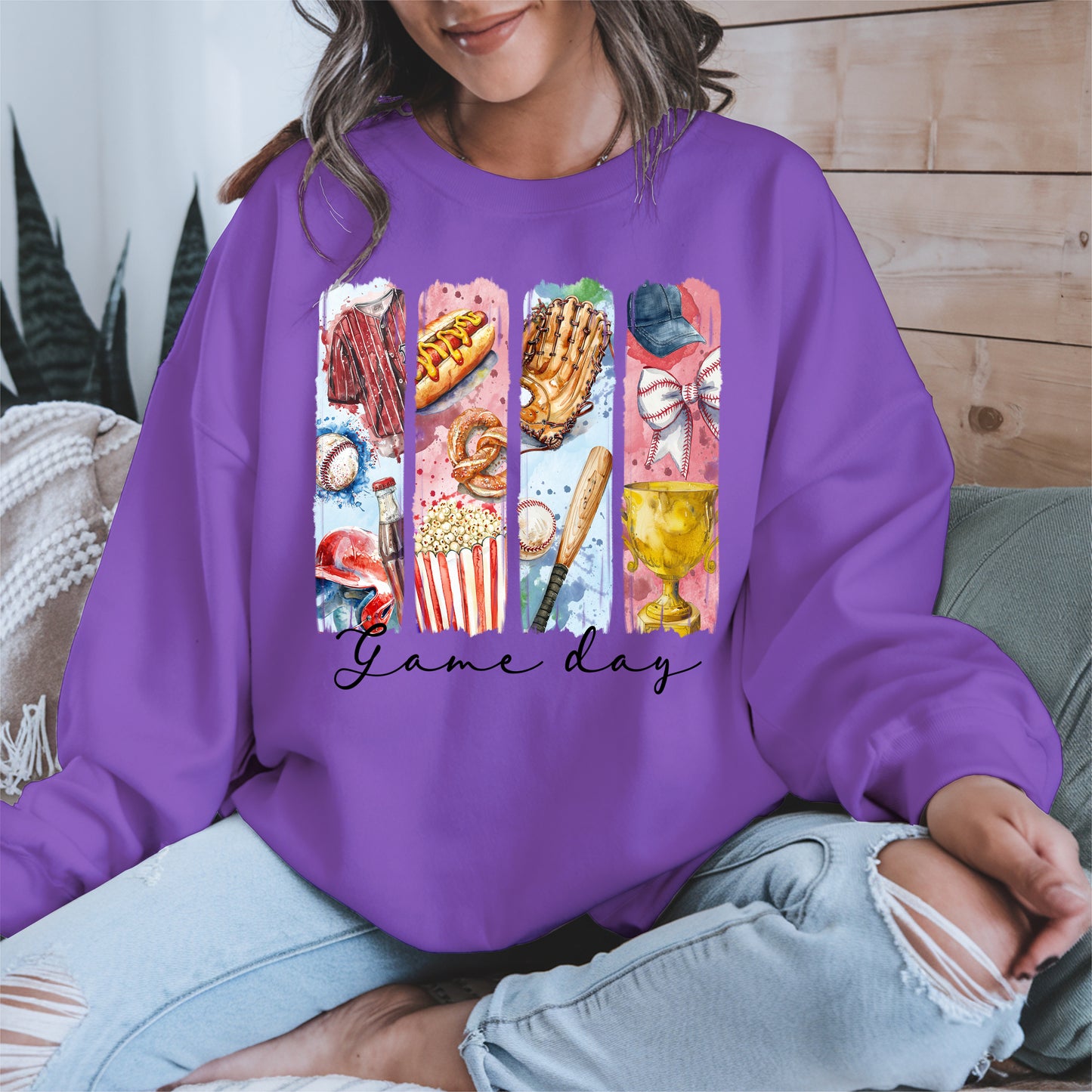 Watercolor Hotdog, Bat & Trophy Baseball Sport Shirt